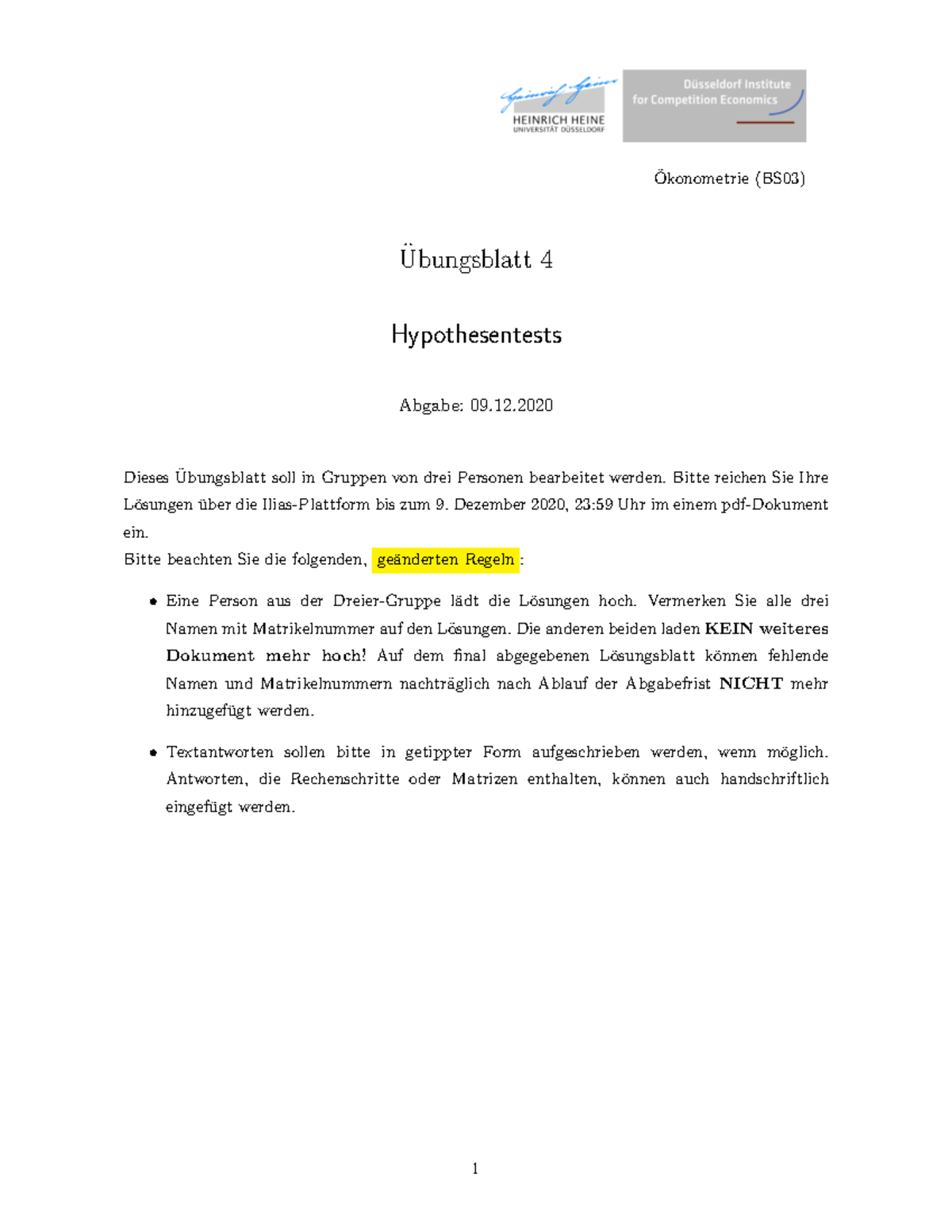 BS03 Übung 4 - Okonometrie (BS03) ̈ Ubungsblatt 4 ̈ Hypothesentests ...