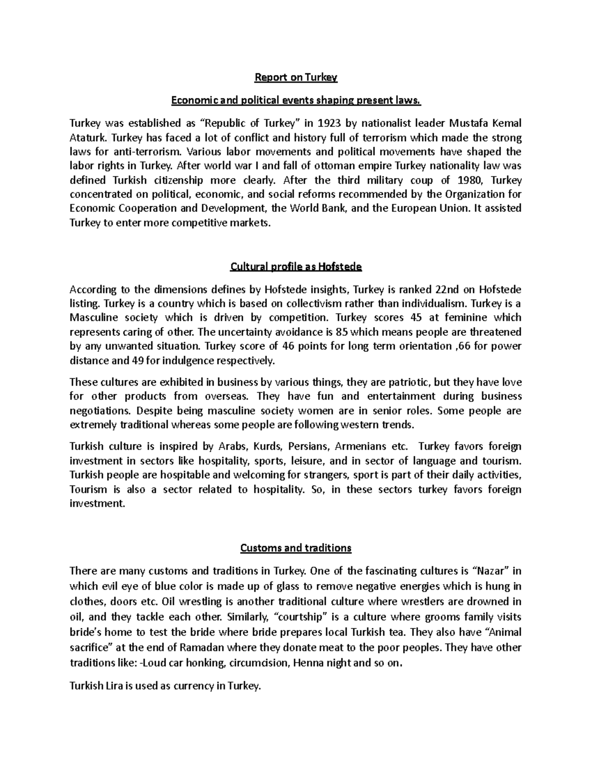 Final report intl trade - Report on Turkey Economic and political ...