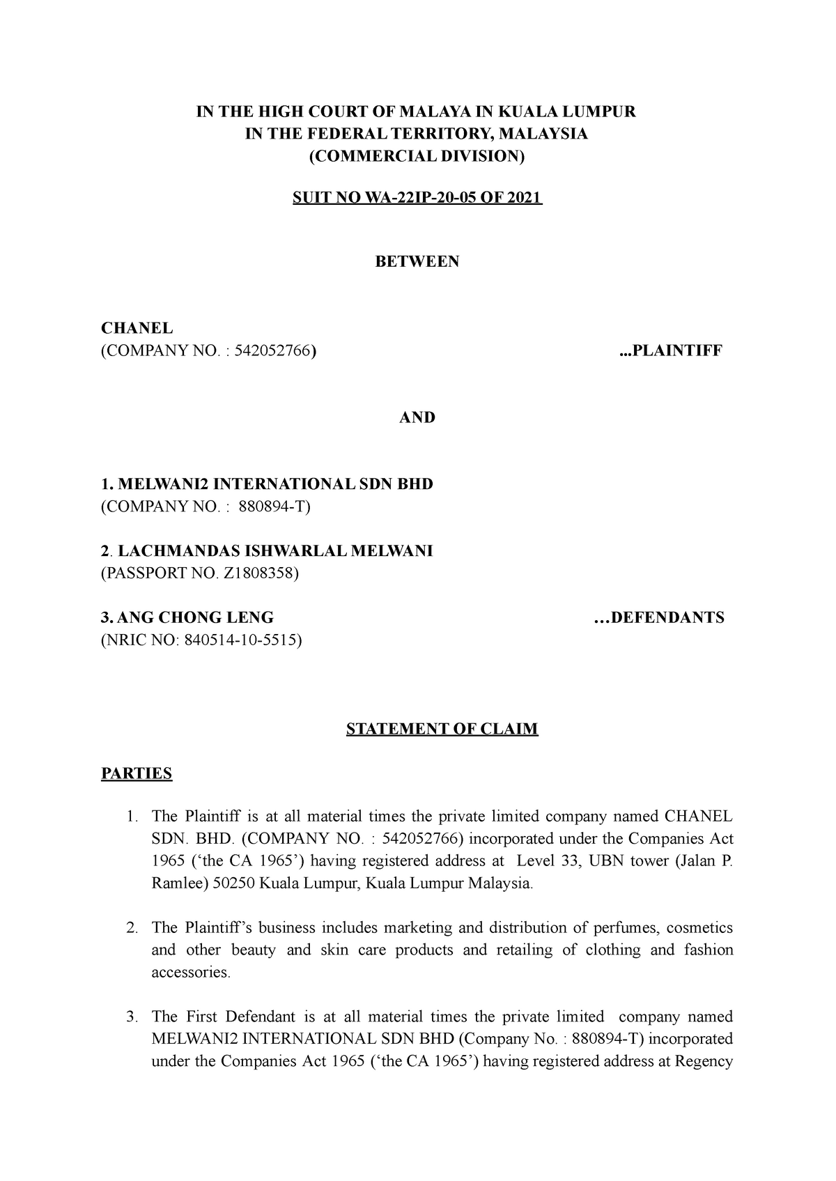 Statement OF Claim 2021. Example for student. - Civil Procedure I - Studocu