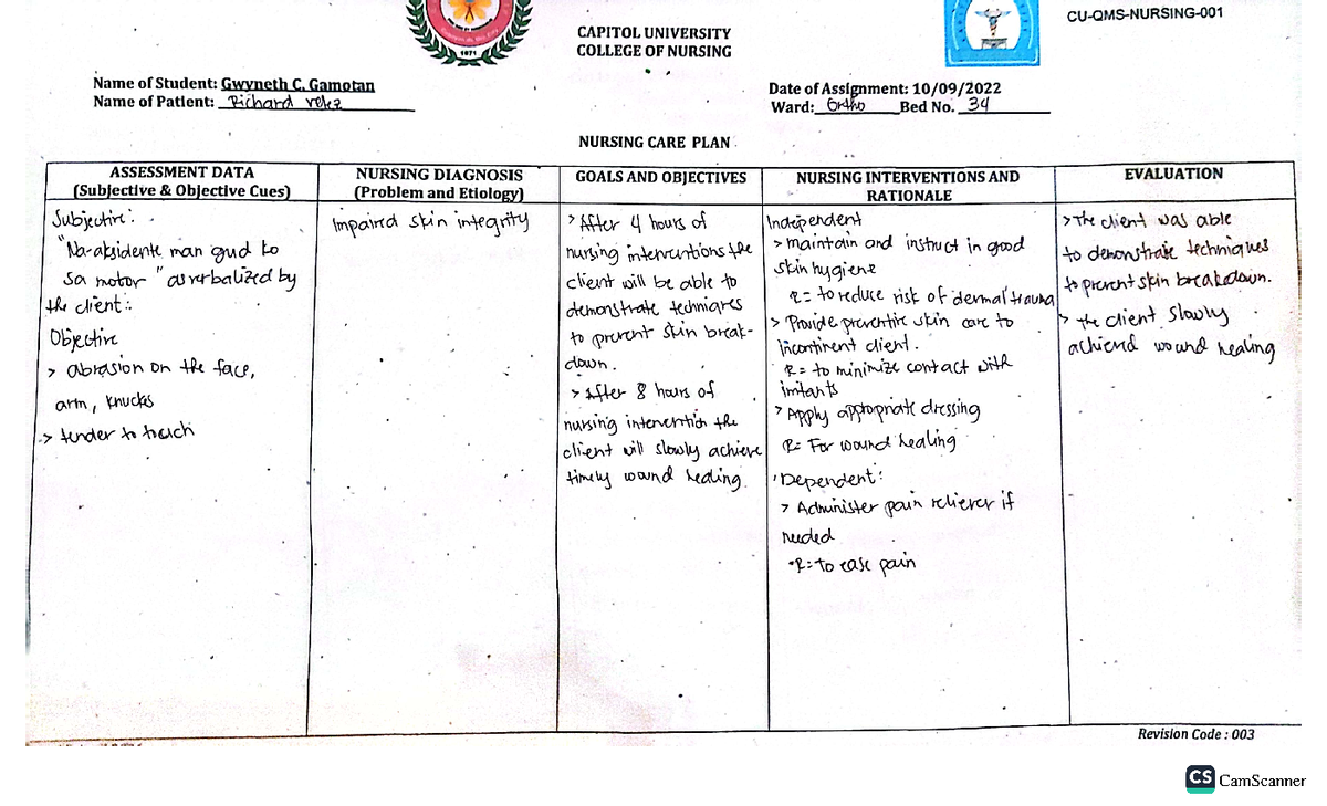 WEEK1 NCP - Ncp - Nursing - CamScanner CamScanner - Studocu