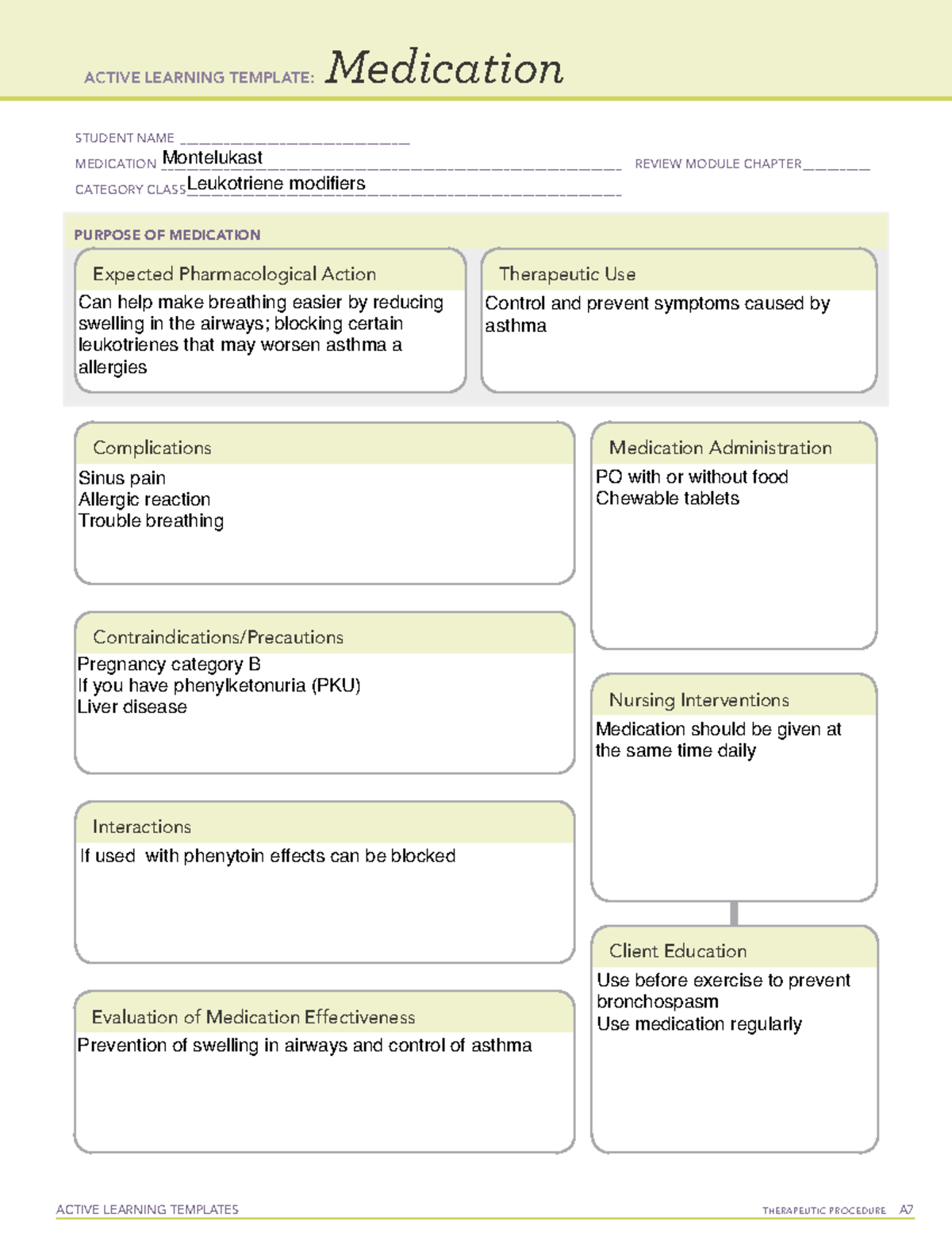 Leukotrine - Template - Active Learning Templates Therapeutic Procedure 