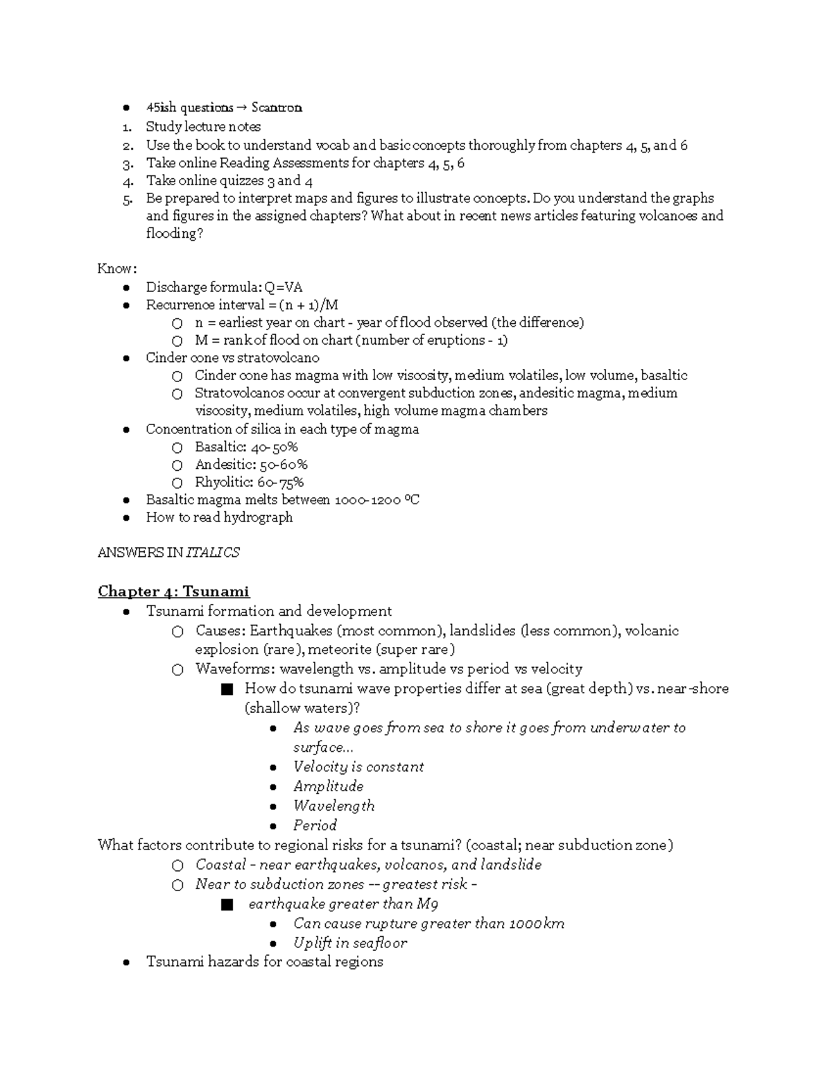 GEOL105 Exam 2 Study Guide - 45ish questions → Scantron Study lecture ...