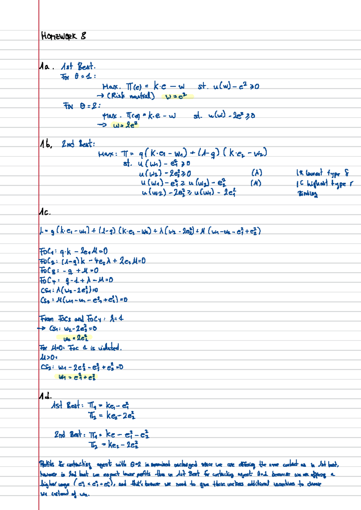 homework strategic thinking - HOMEWORK B Bestla. Ist 和 θ= 1 : Max. π ...