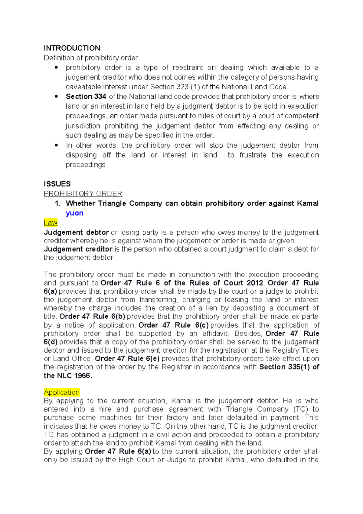 LAND TUTO Draft - INTRODUCTION Definition Of Prohibitory Order ...