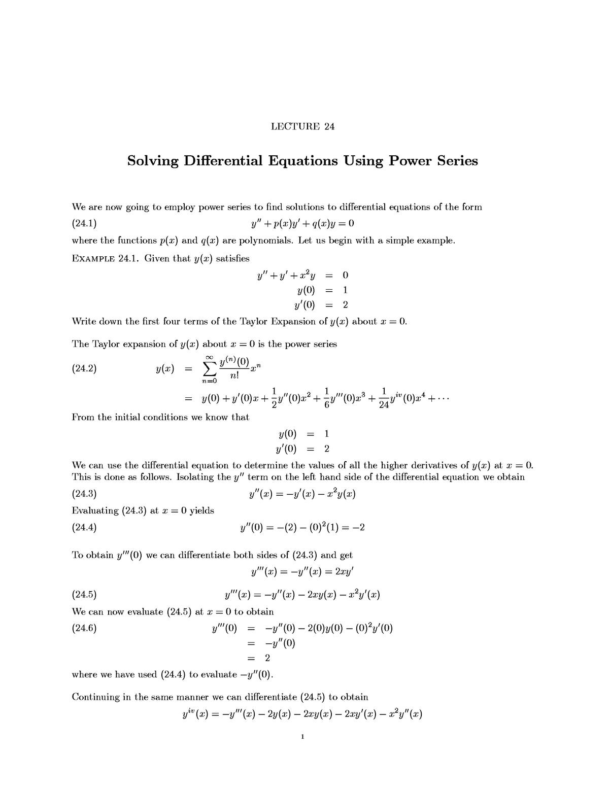 Diff Eq Pow Series Linear Algebra Mat125 Nsu Studocu