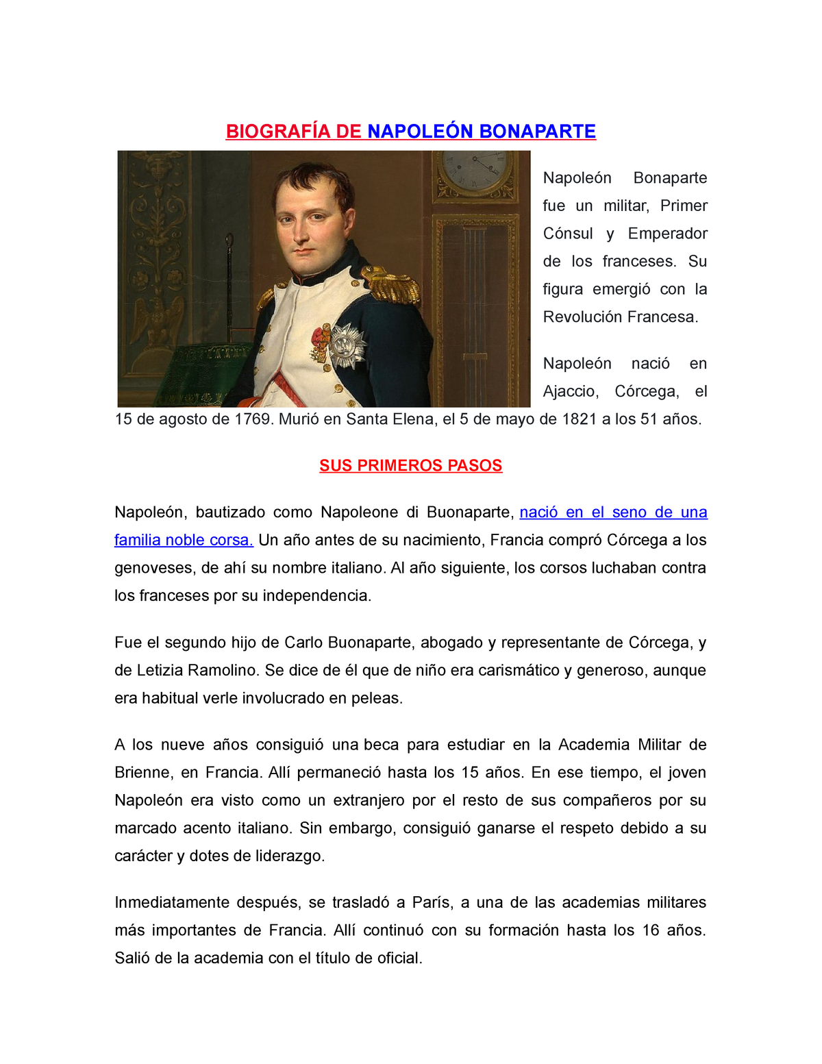 napoleon bonaparte biography essay