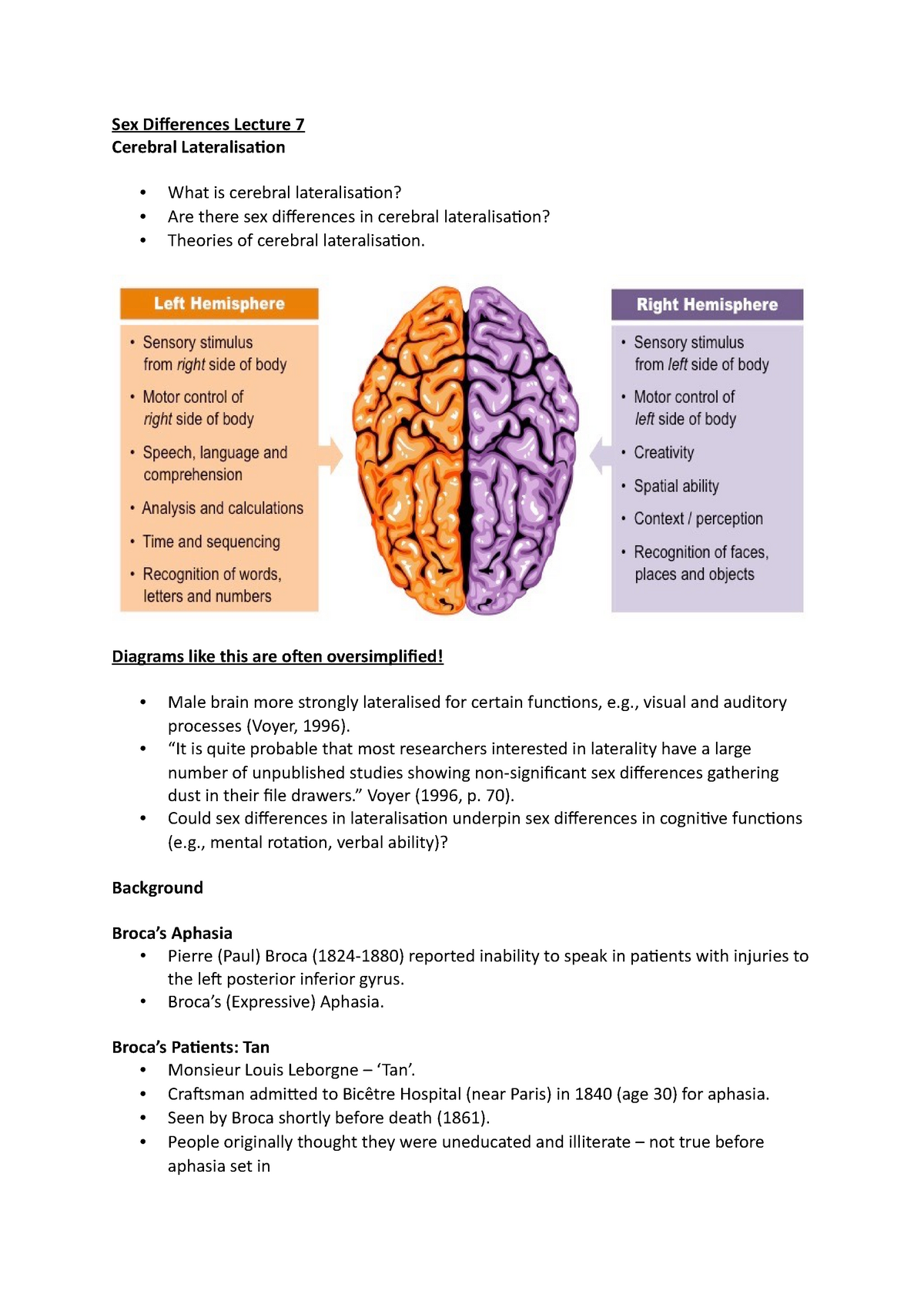 Sex Differences Lecture 7 - Diagrams like this are often oversimplified!  Male brain more strongly - Studocu