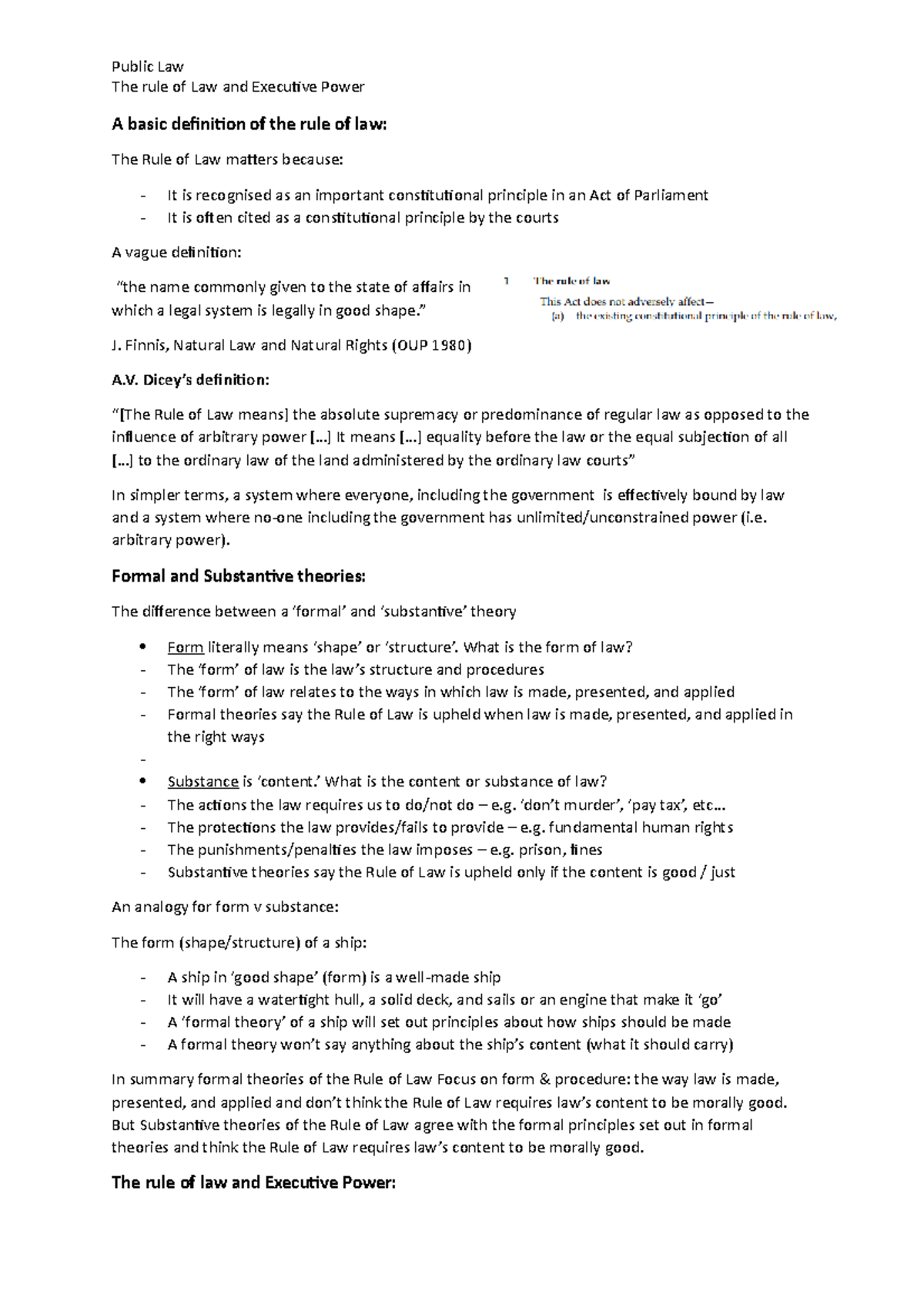 Lecture 1 The rule of Law and Executive Power A basic definition of