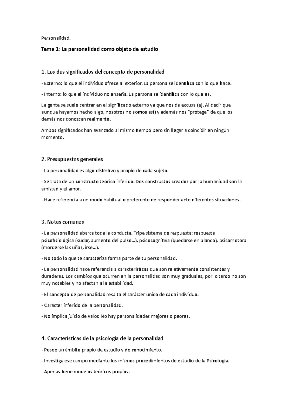 Tema 1. La personalidad como objeto de estudio - Personalidad. Tema 1 ...