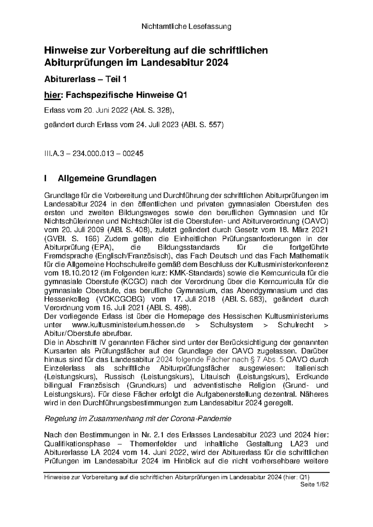 Abiturerlass Hessen 2024 Teil 3 Abiturerlass Chemie - Nichtamtliche Lesefassung Hinweise zur