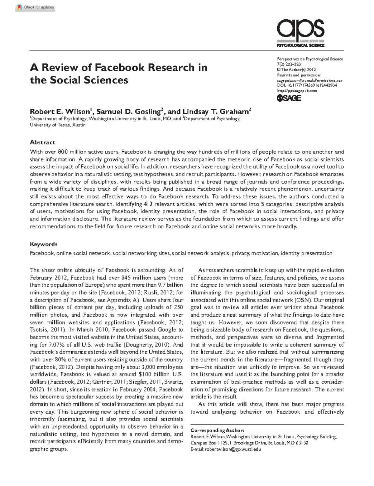 research study about facebook