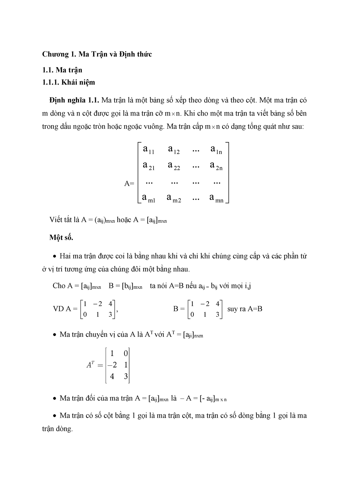Tổng hợp ma trận và các phép toán trên ma trận trong đại số tuyến tính
