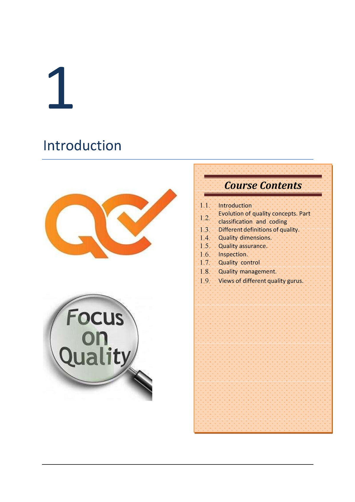 2181920 Quality Engineering-Notes PDF-Units-1 - 1 Introduction Course Contents ####### 1. ####### 1. - Studocu