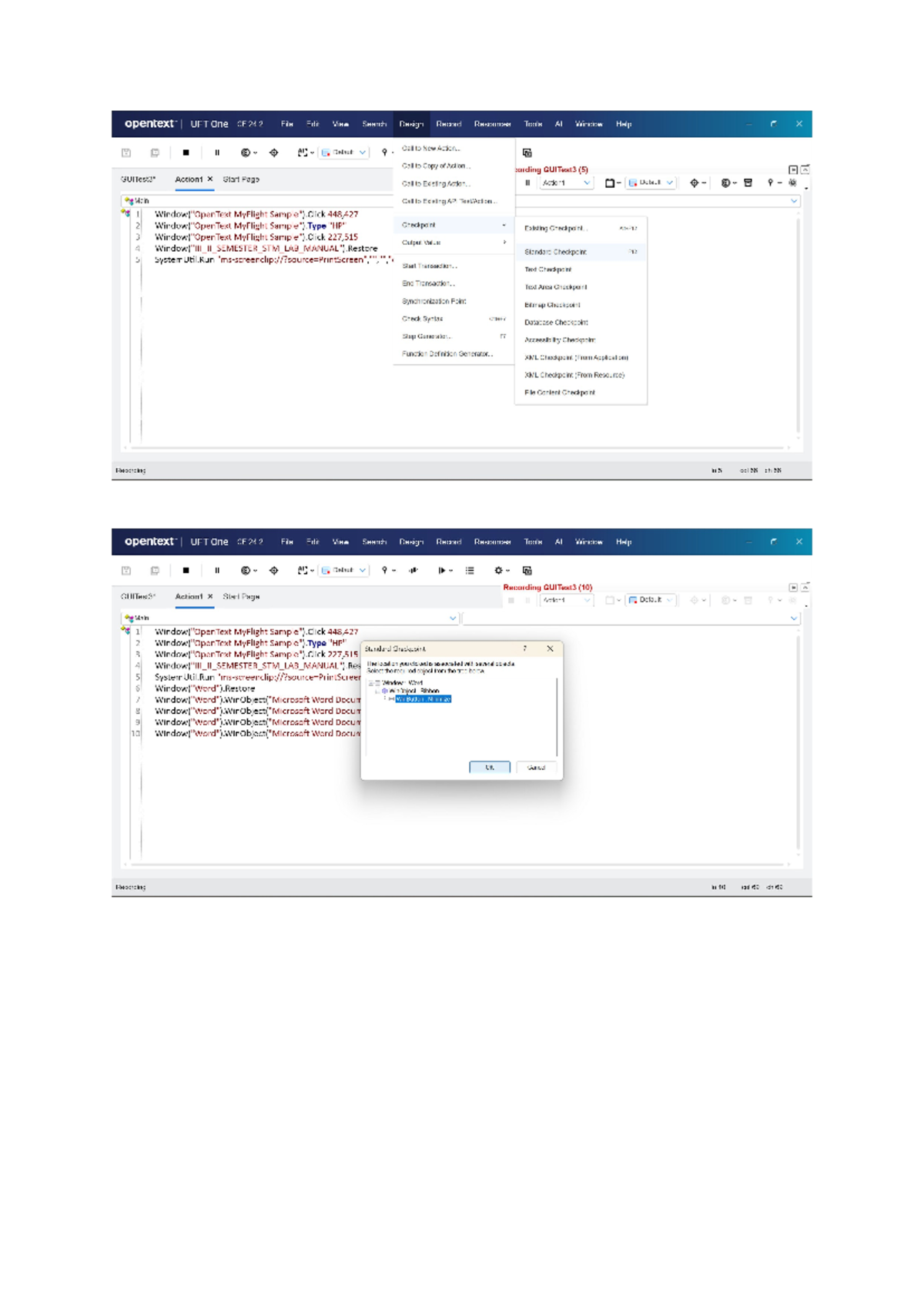 EXP2 - STM LAB2 - opentext UFT One CE 24 File Edit View Search Design ...