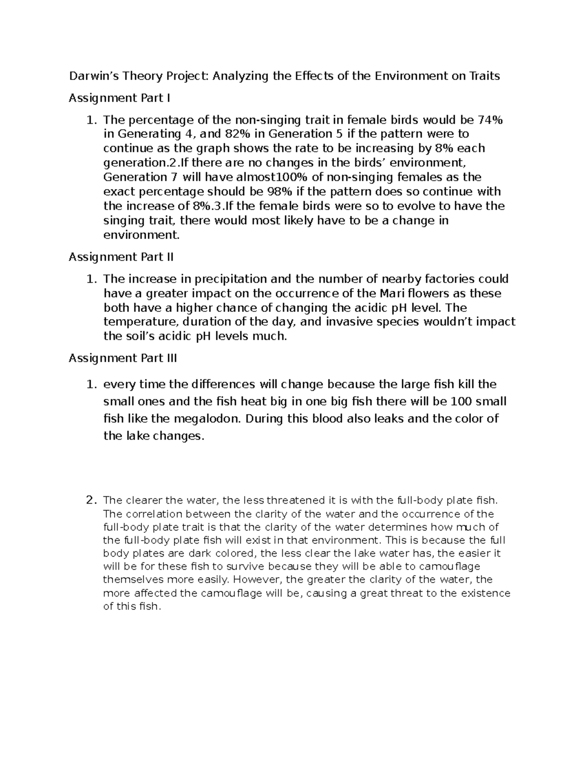 Darwin - bhtrueeh - Darwin’s Theory Project: Analyzing the Effects of ...