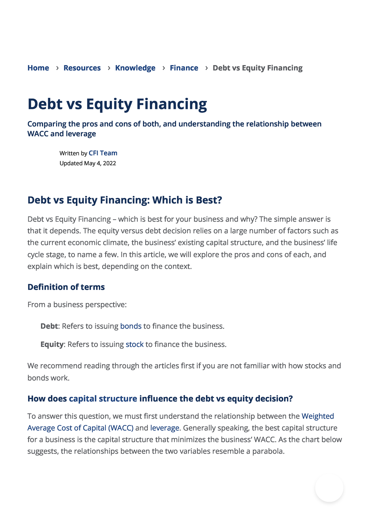 Debt Vs Equity Financing Which Is Best Overview Examples Home