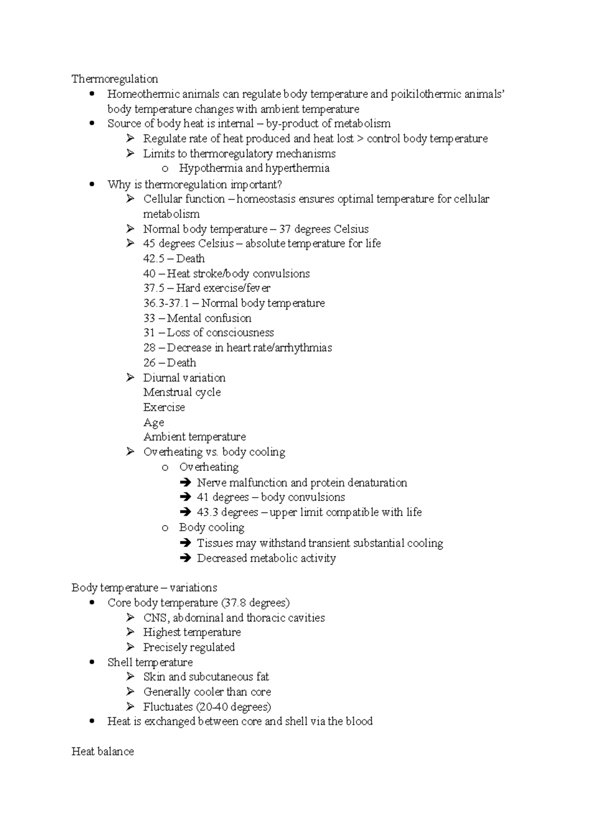 Thermoregulation - Lecture Notes 4 - Thermoregulation Homeothermic 