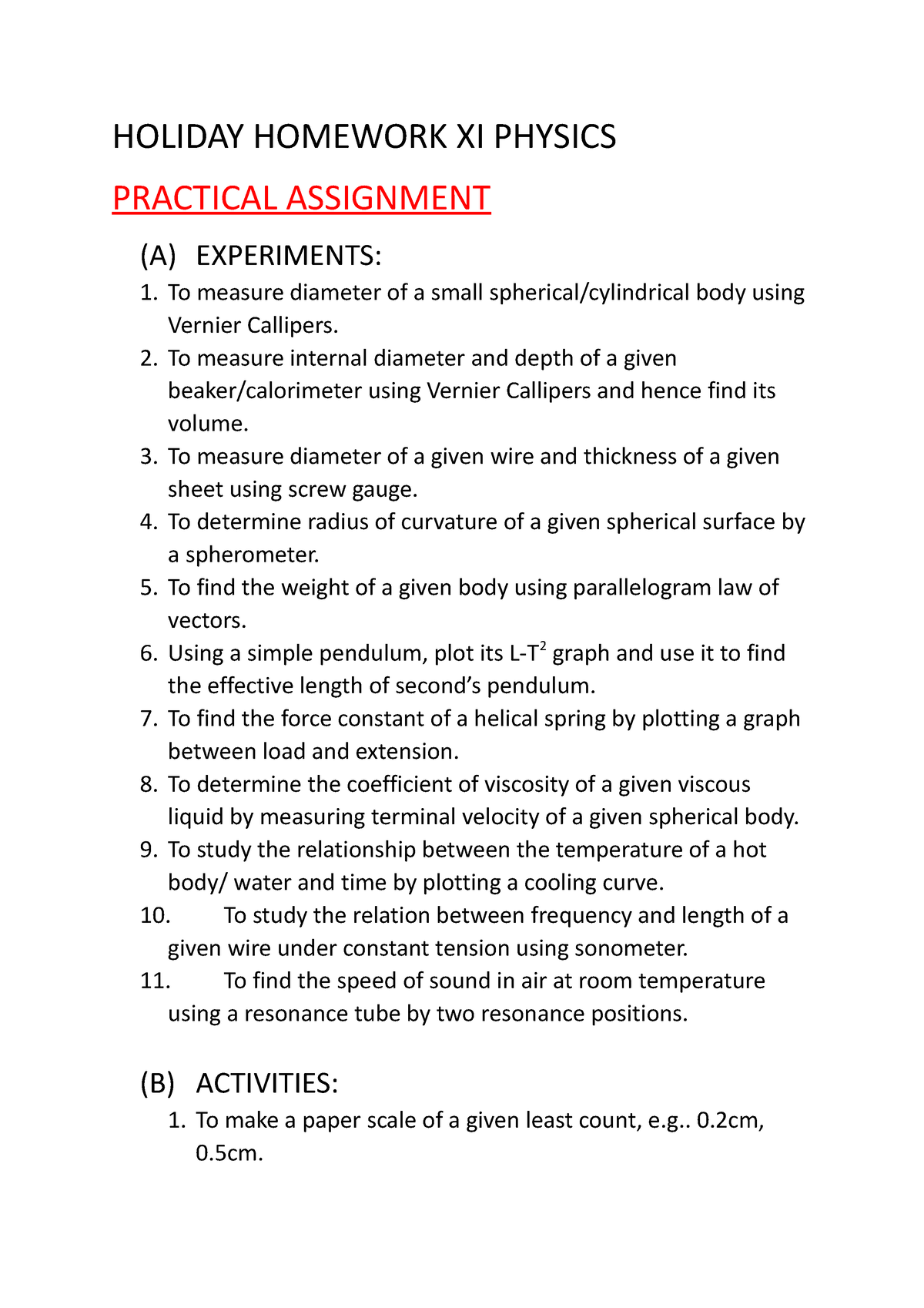 holiday homework for class 10 physics