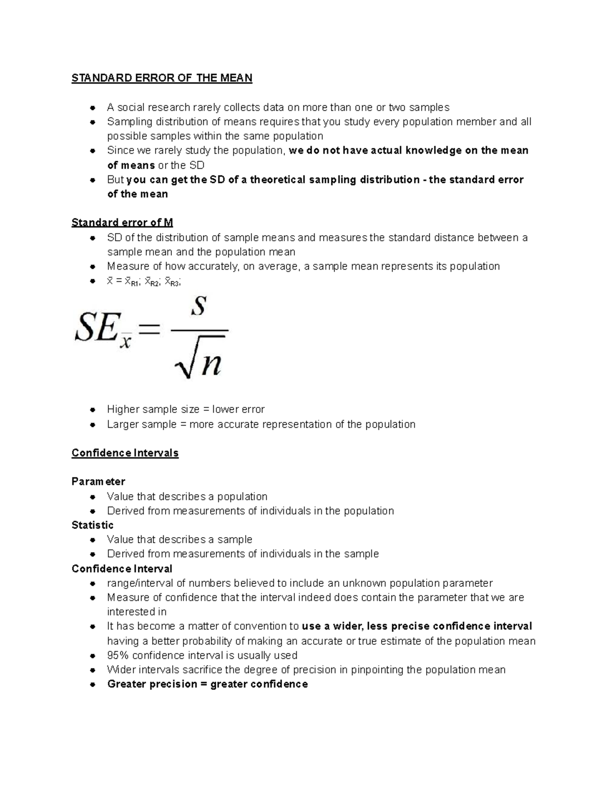 Standard Error of the Mean, Confidence Intervals, Tdistribution Psych Stat Lec Studocu