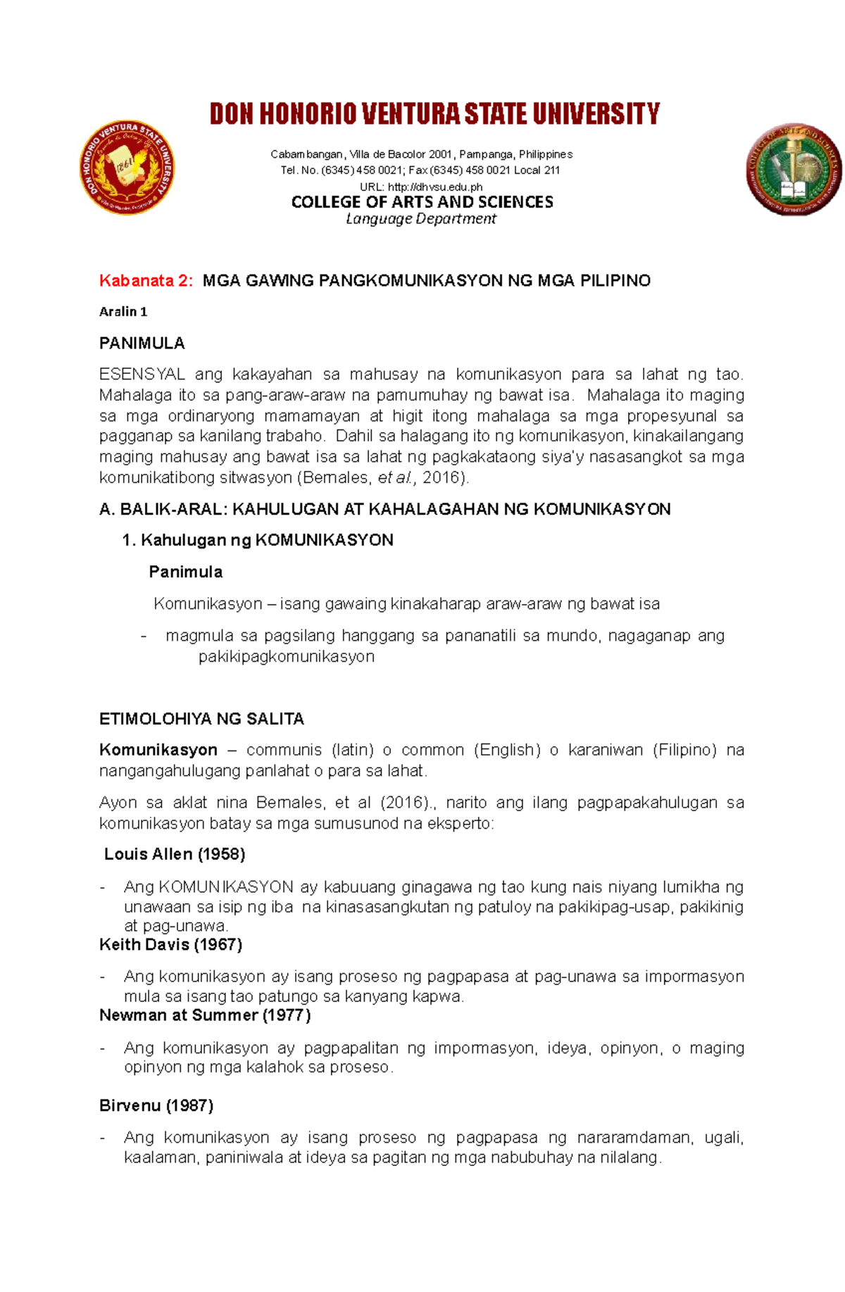 Kabanata 2 - Aralin 1 - Lecture Notes 1 - Kabanata 2: MGA GAWING ...