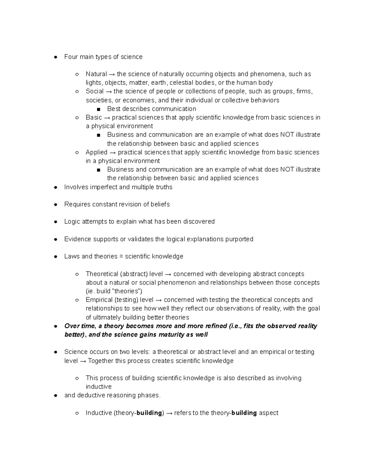 Chapter 1 Science and Scientific Research - Four main types of science ...