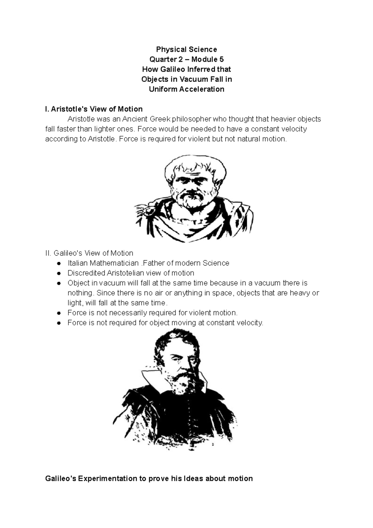 Physical science how galileo inferred that objects in vacuum fall in