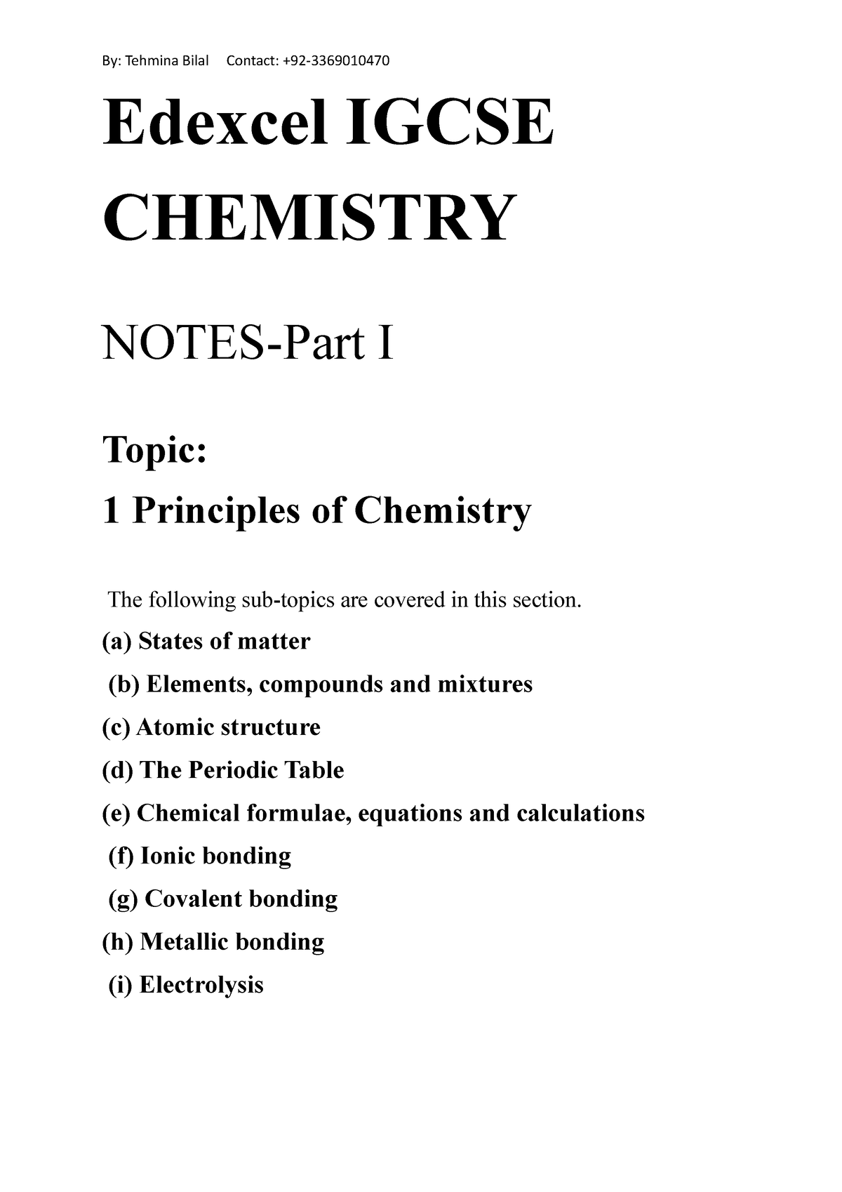 Principles Of Chem Notes Part I - Edexcel IGCSE CHEMISTRY NOTES-Part I ...