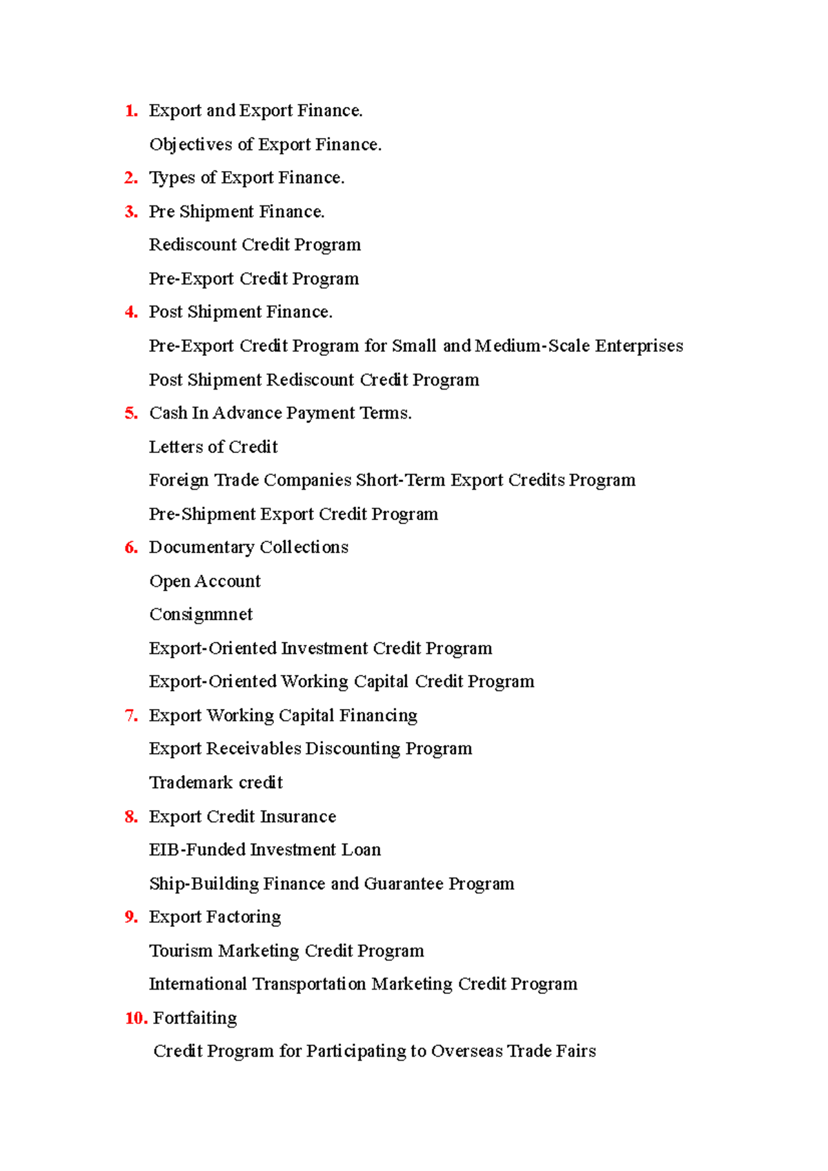 BF422 - syllabus - Export and Export Finance. Objectives of Export ...