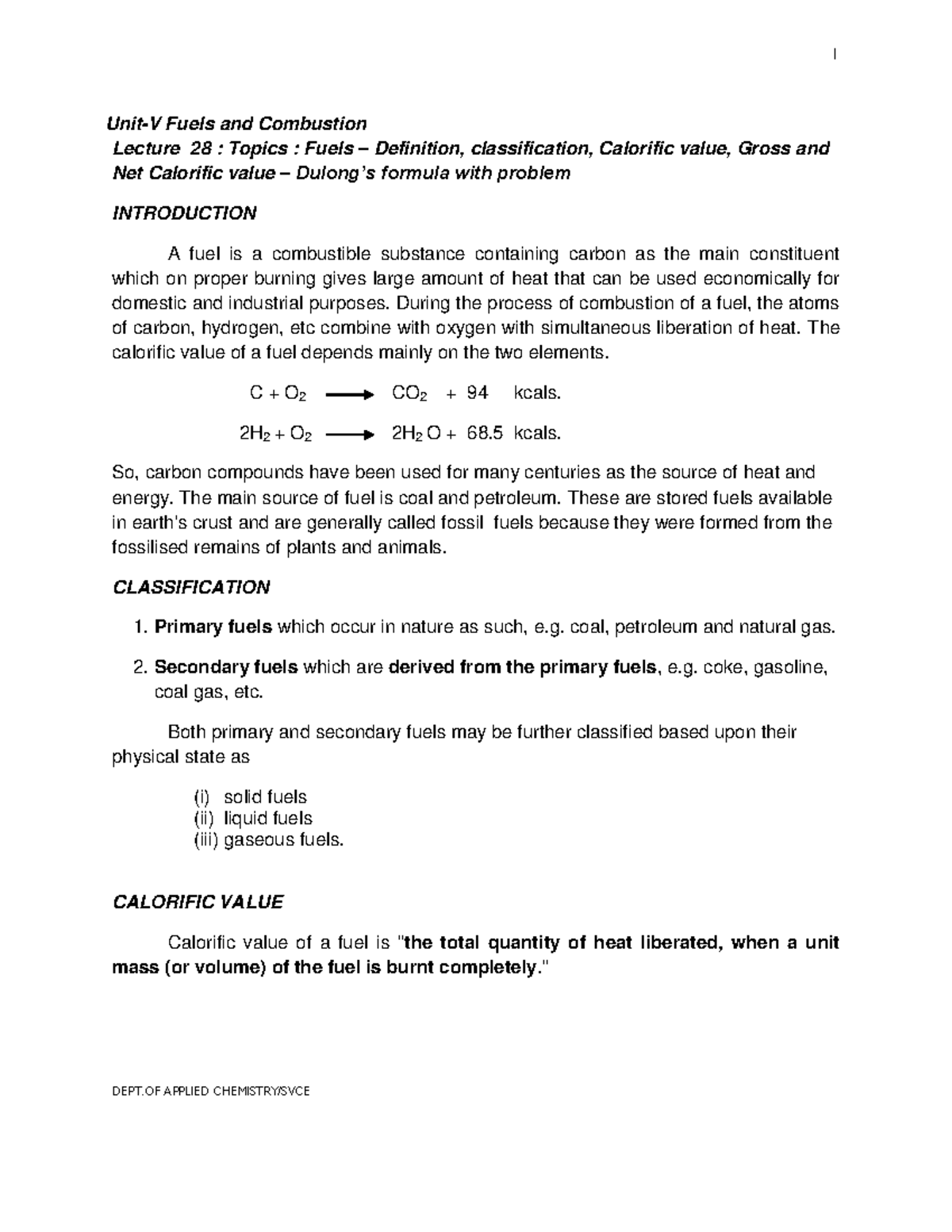 Fuel And Combustion - Various Fuels - Unit-V Fuels And Combustion ...