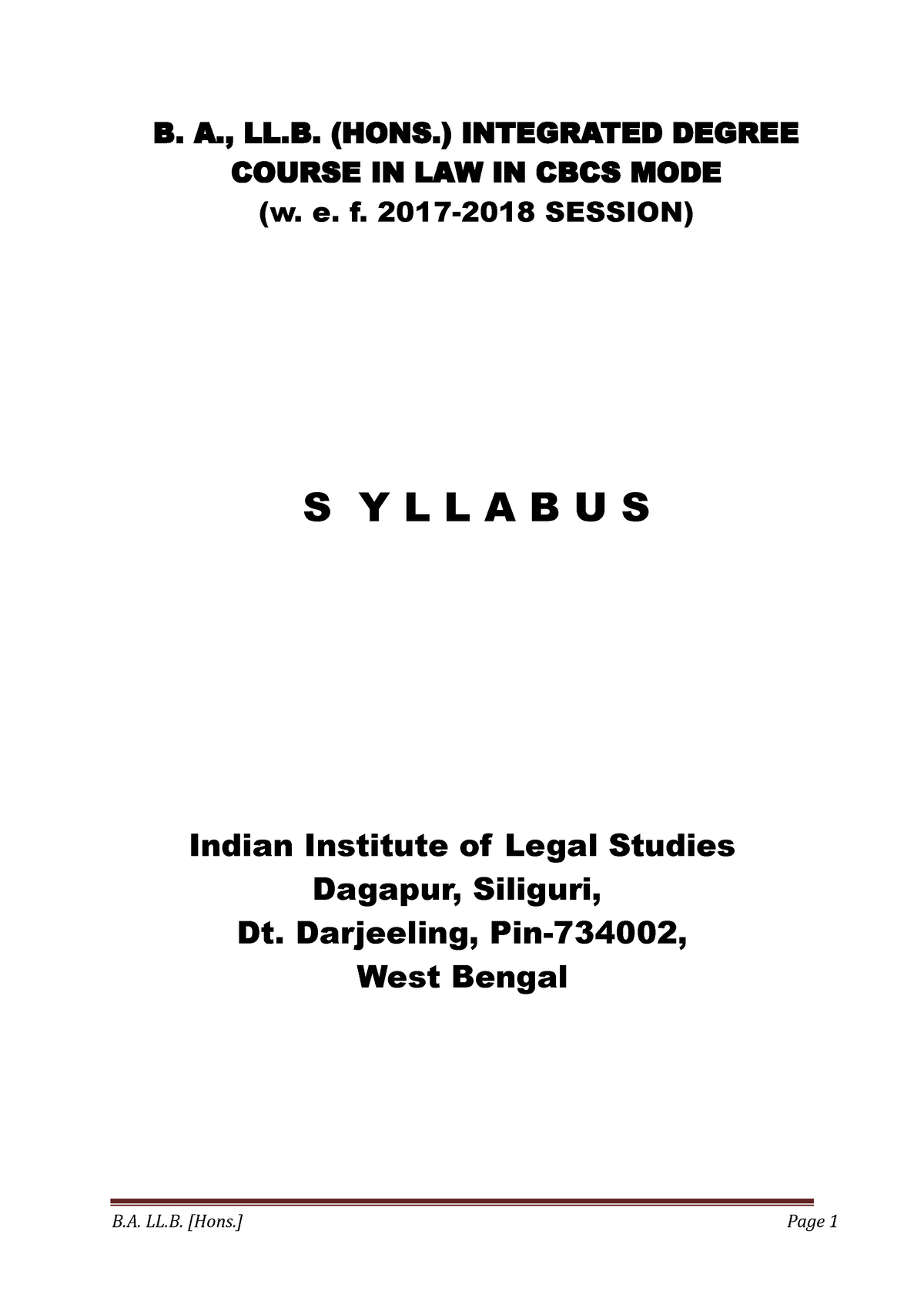 Syllabus Of B.A. LL - B. A., LL. (HONS.) INTEGRATED DEGREE COURSE IN ...