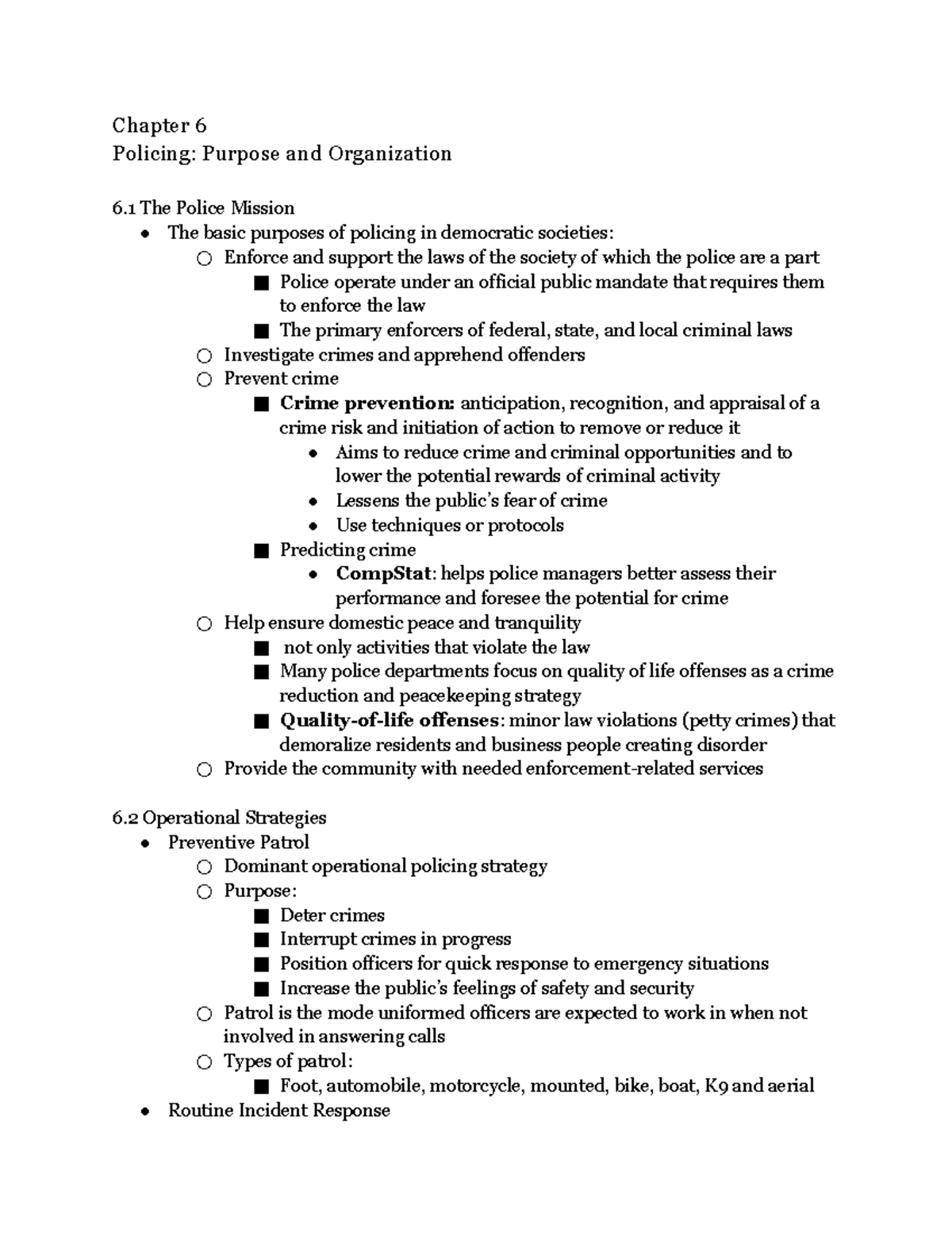 Cjs 101 chapter 6 notes - Cynthia Rickards - Chapter 6 Policing ...