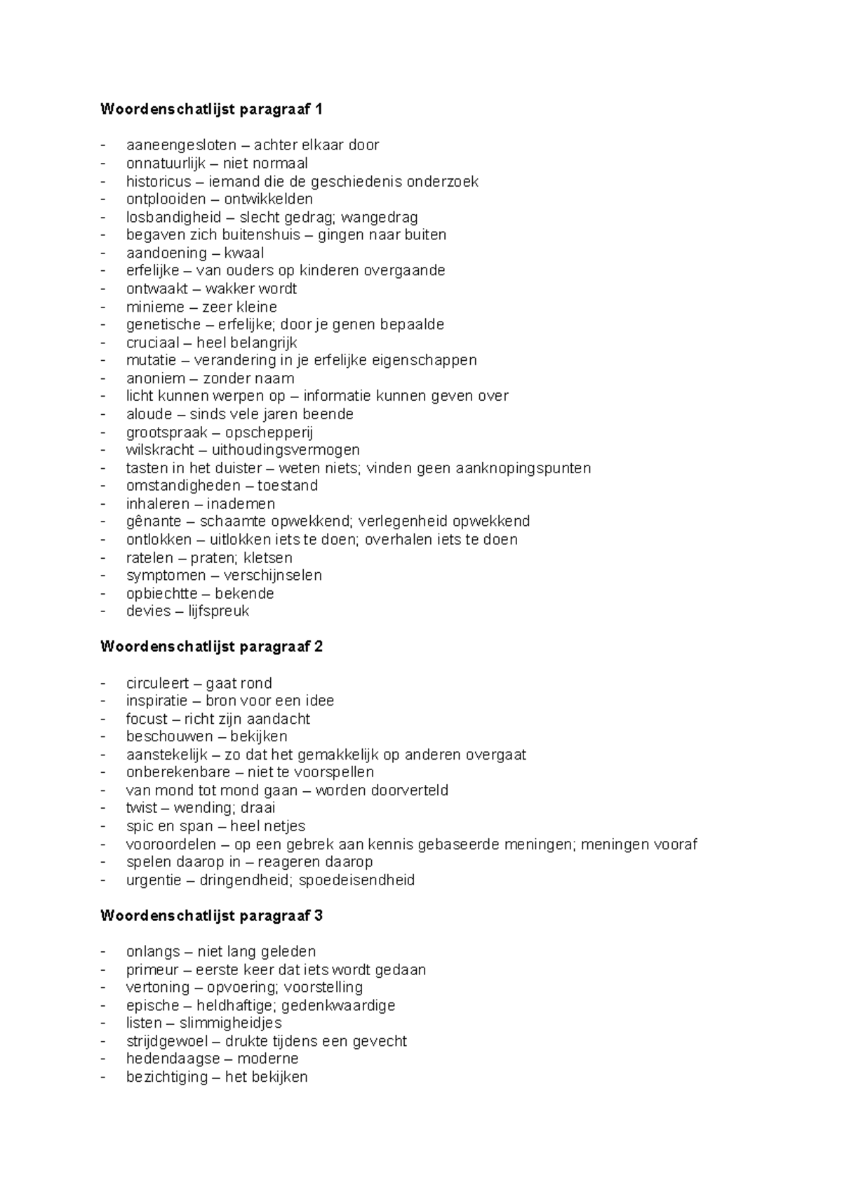 Woordenschat H1 Paragraaf 1 2 3 - Woordenschatlijst Paragraaf 1 ...