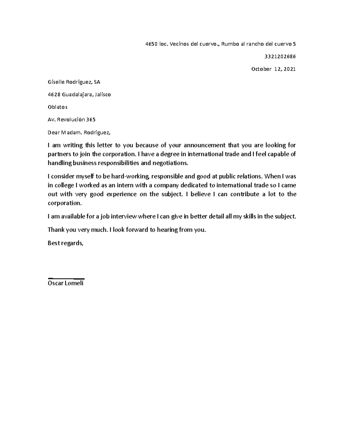 Writing a cover letter - Actividad - 4650 loc. Vecinos del cuervo ...