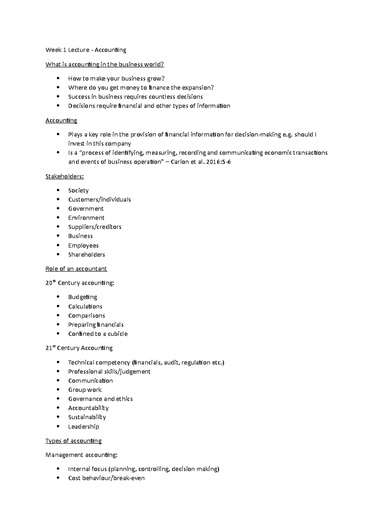 Week 1 Lecture - Week 1 Lecture - Accounting What is accounting in the ...