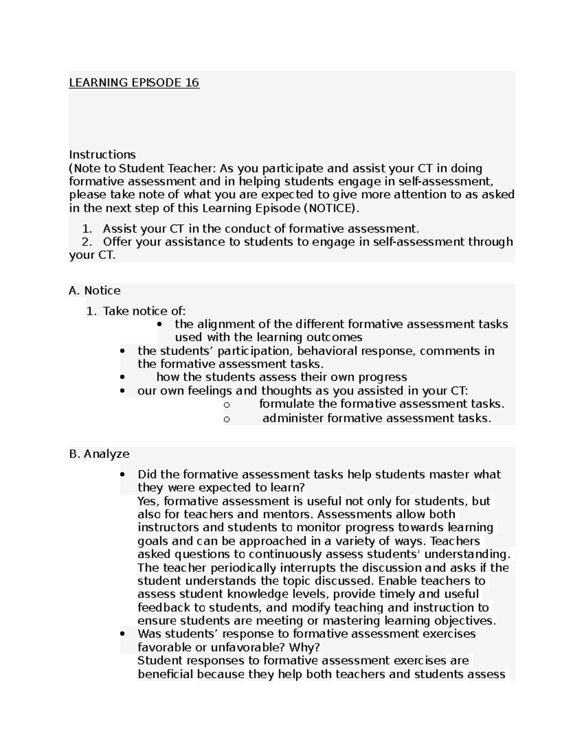 Learning Episode 16 - Profed - LEARNING EPISODE 16 Instructions (Note ...