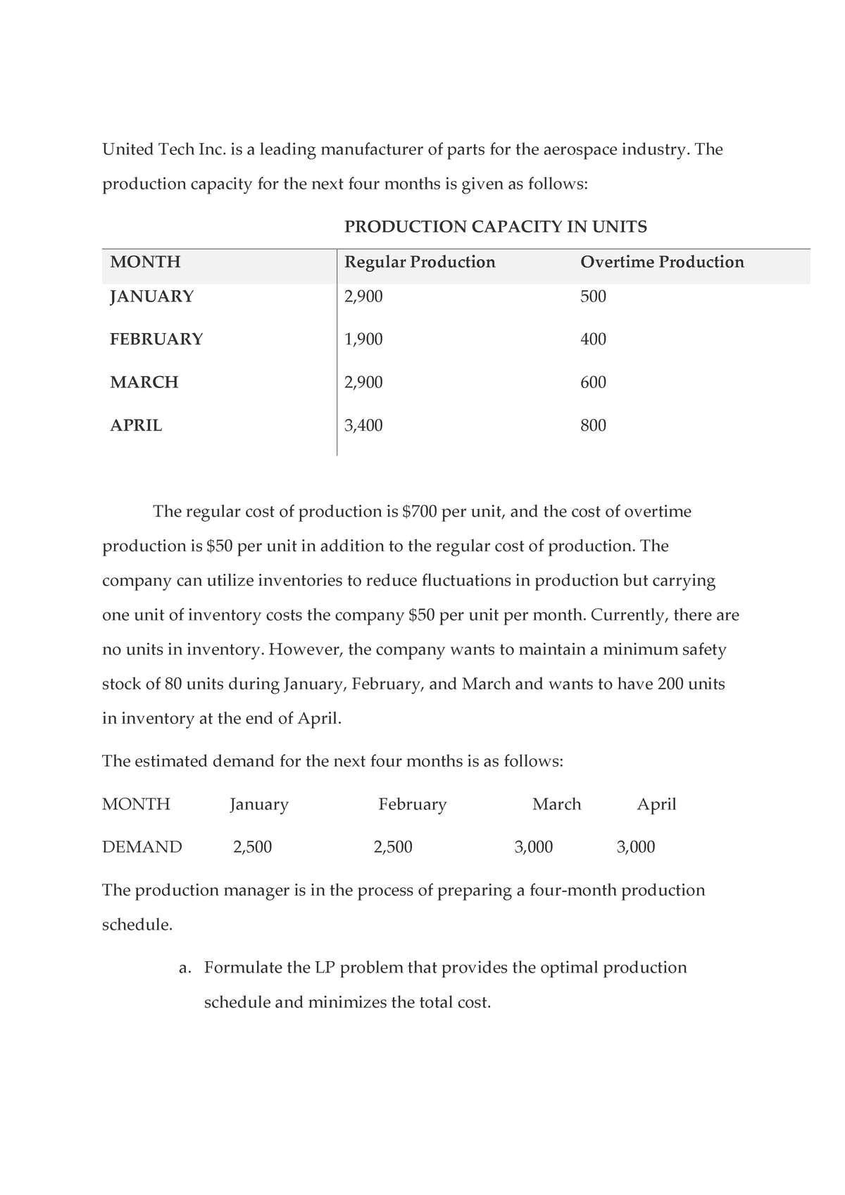 Assignment 1 - Formulate the LP problem that provides the optimal ...