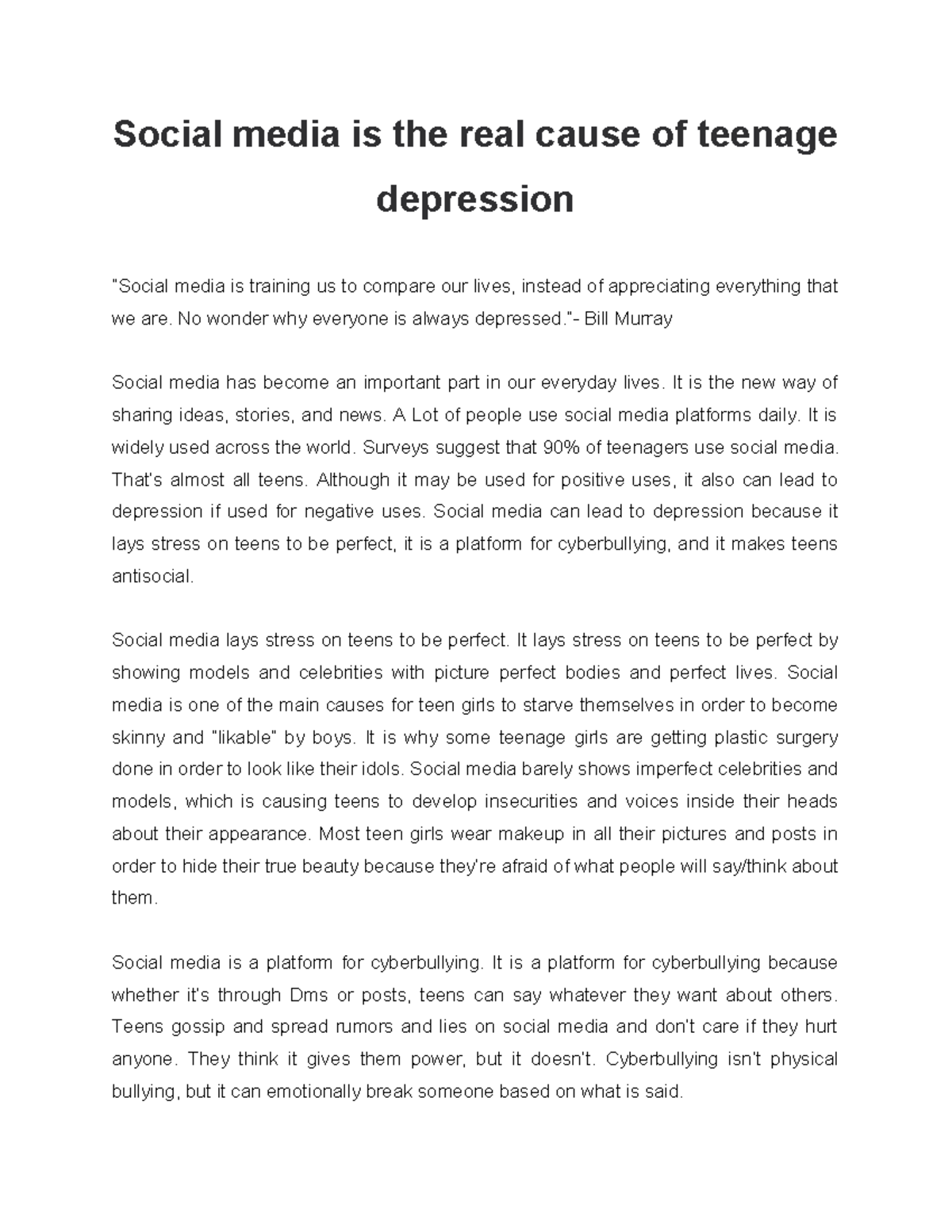 depression social media essay