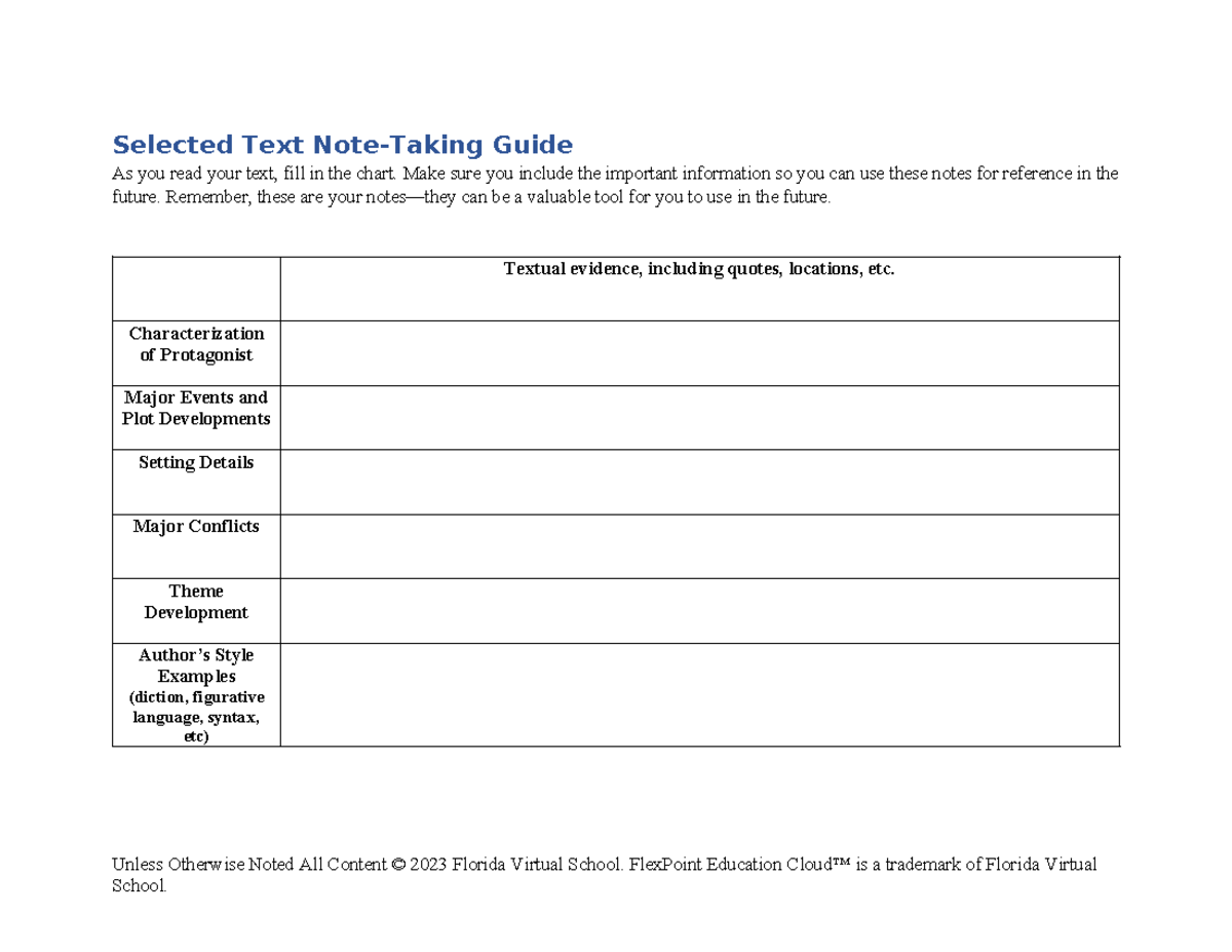 Text note guide module 2 - Selected Text Note-Taking Guide As you read ...