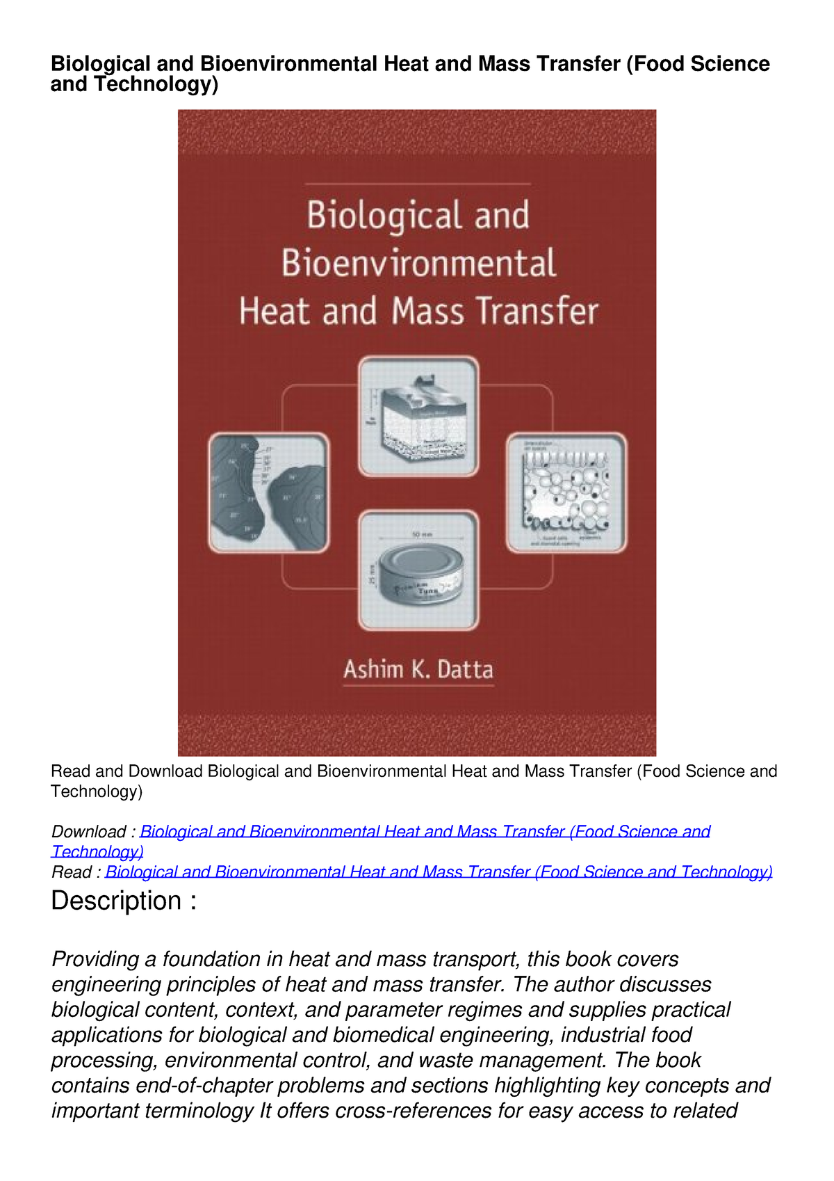 PDF/READ/DOWNLOAD Biological And Bioenvironmental Heat And Mass ...