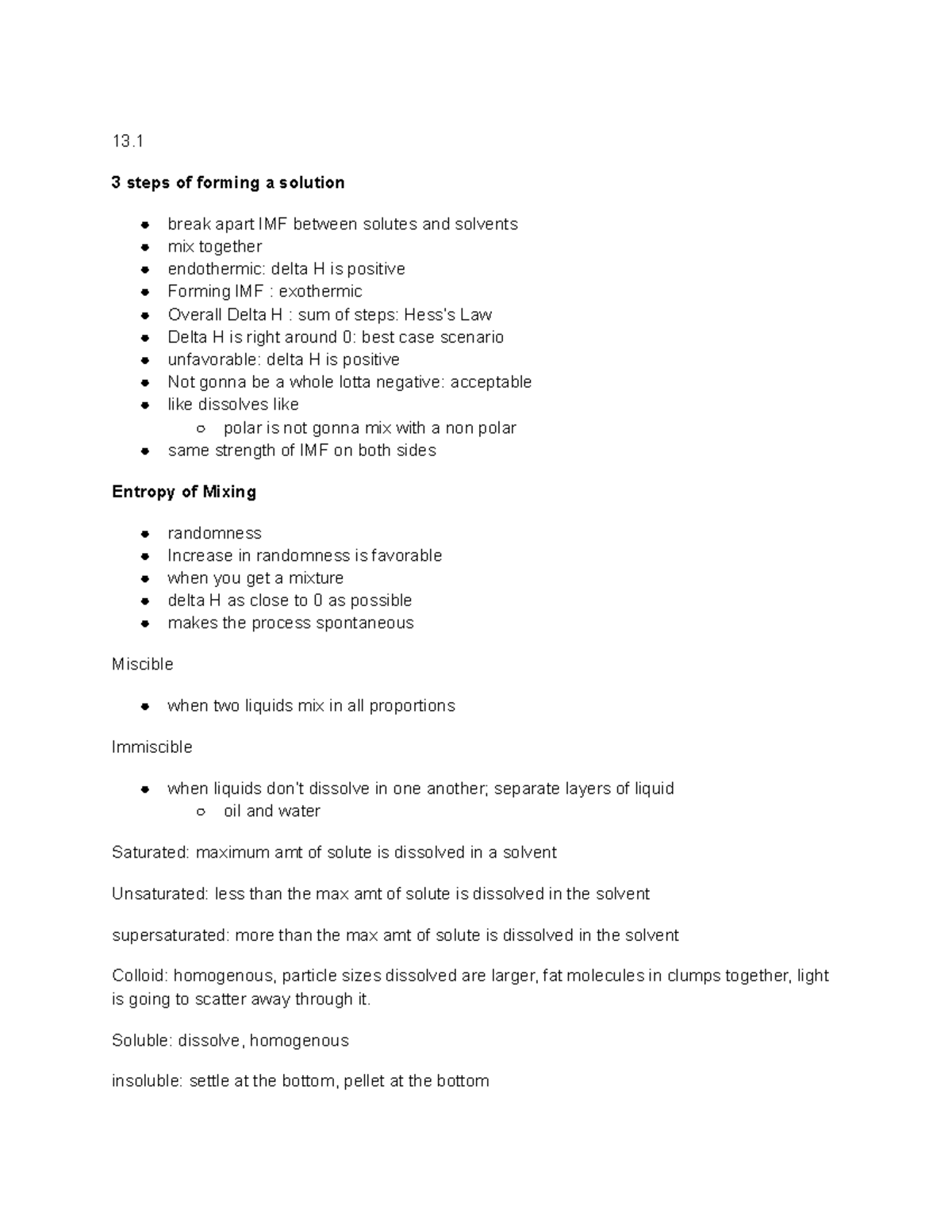 13.1 Gen Chem 2 Notes 13. 3 steps of forming a solution break apart