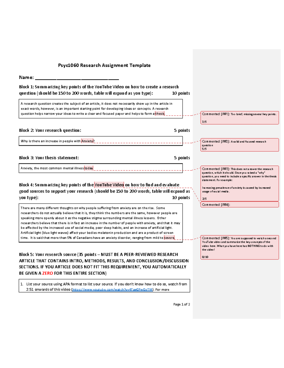 Psyc1060 Research Assignment Sample Inadequate Response - 2023W ...