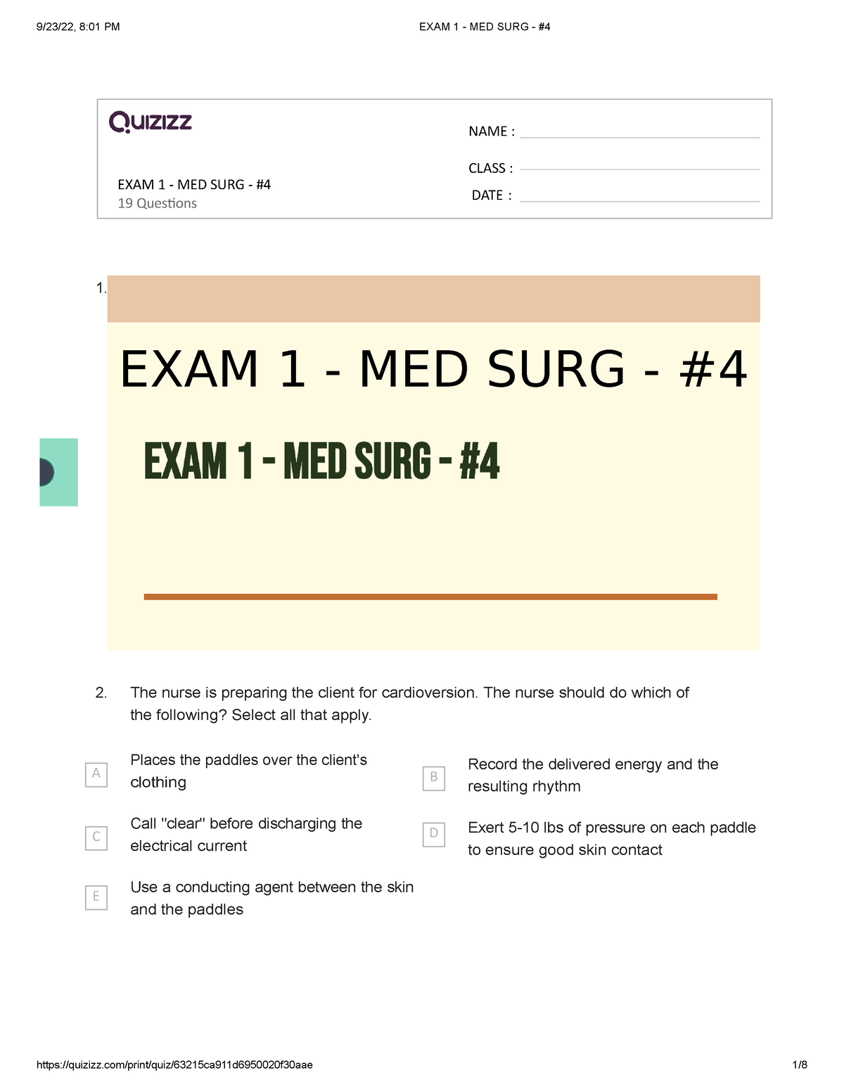 Exam 1 Med Surg 4 Nclex Style Questions Based On Blueprint For Exam 1 Med Surg Ii 923 7089