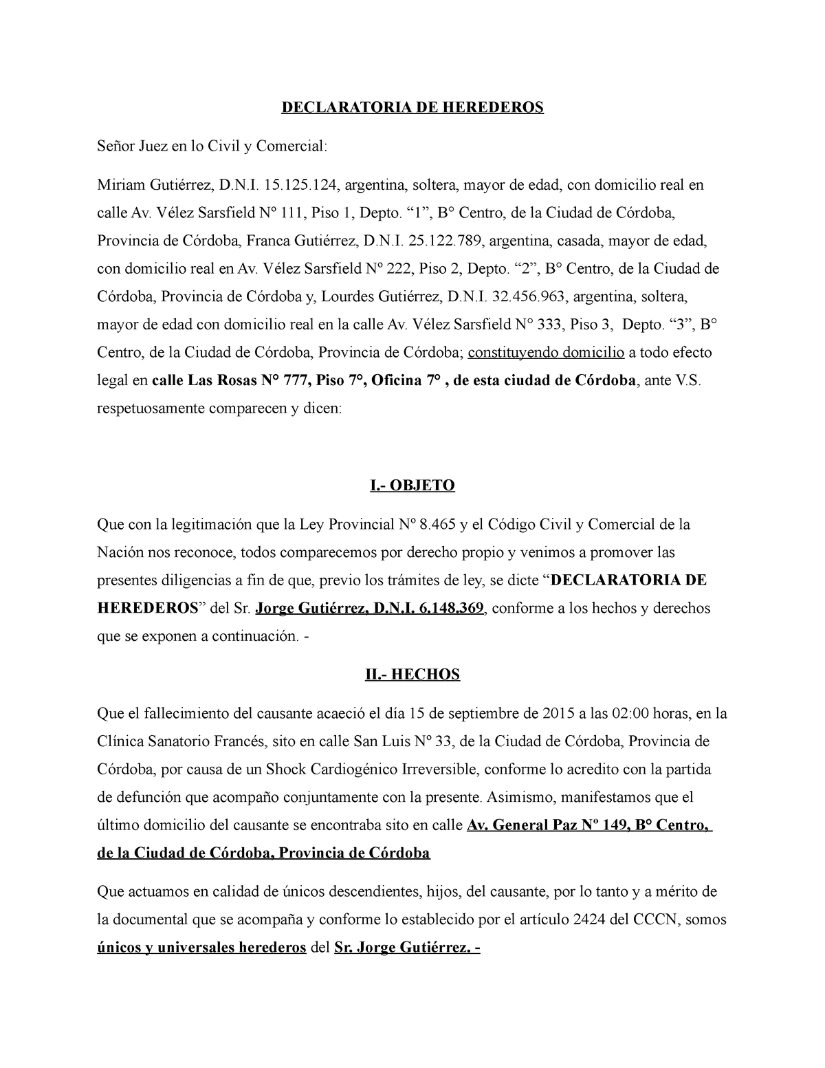 Declaratoria DE Herederos Parte 2 - DECLARATORIA DE HEREDEROS Señor ...