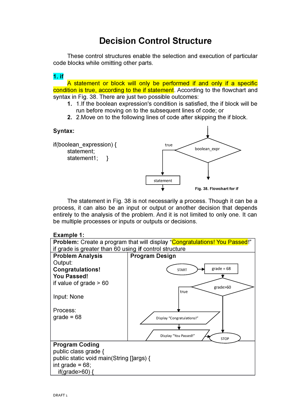 assignment in control structure