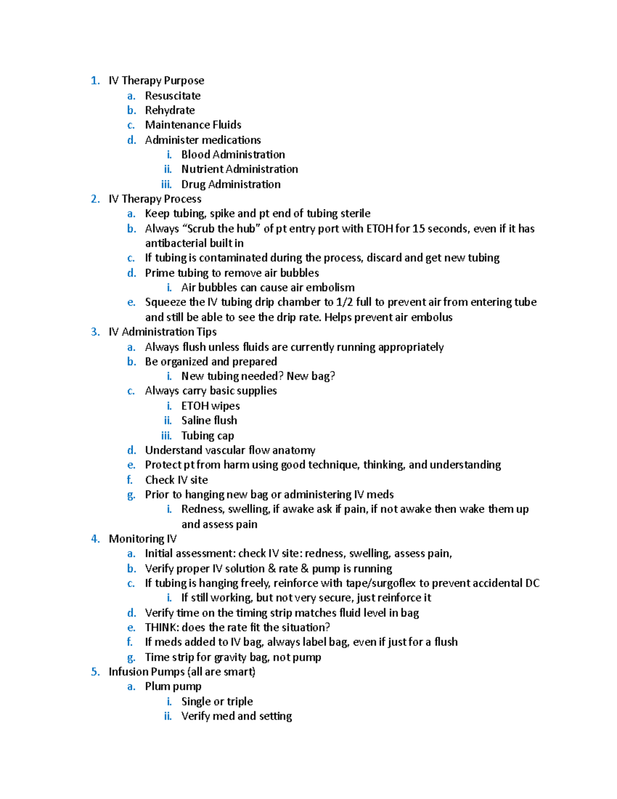 Exam 1 lecture notes for fundamentals - IV Therapy Purpose a ...