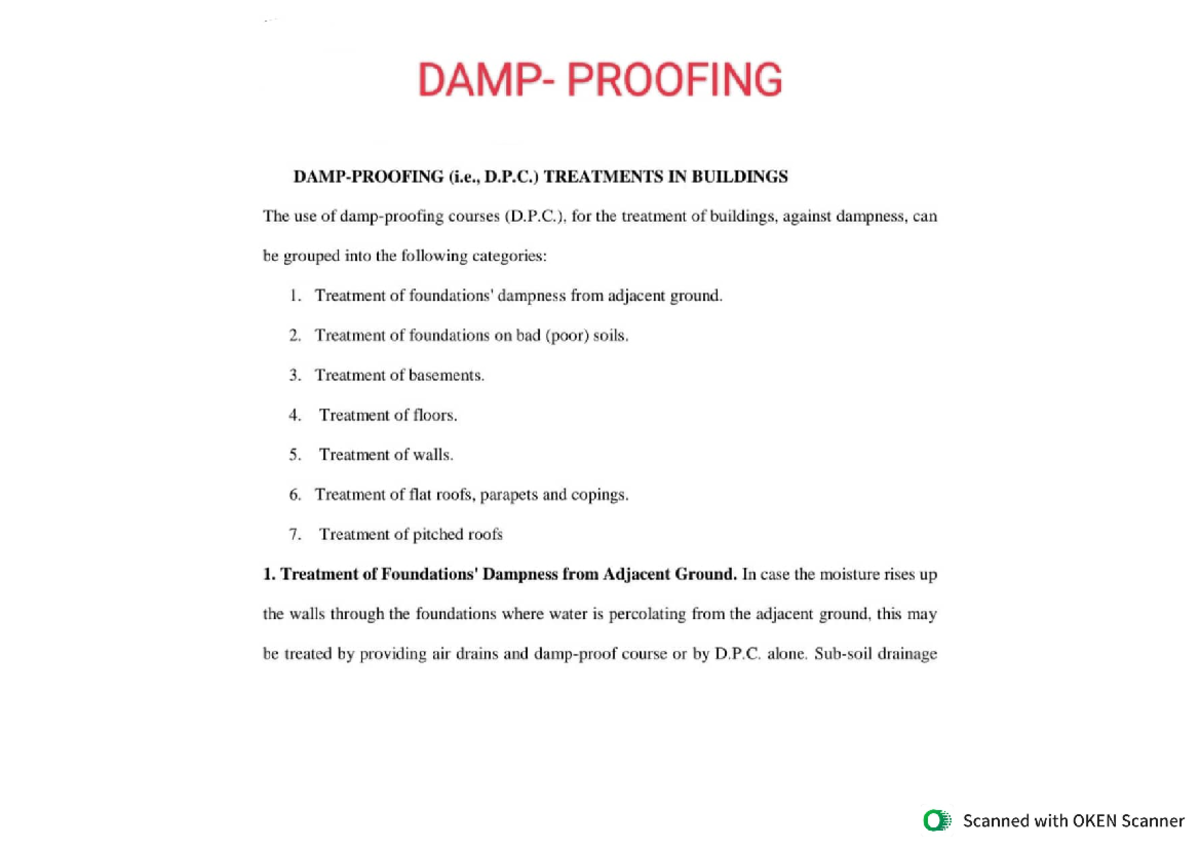 Damp Proofing Treatment of Foundations' dampers from Adjacent Ground