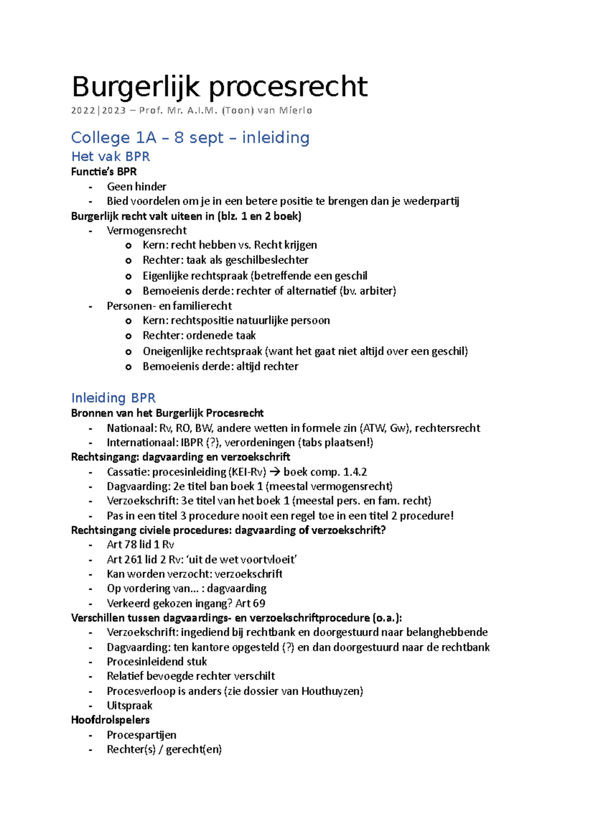 Burgerlijk Procesrecht - Burgerlijk Procesrecht 2022|2023 – Prof. Mr. A ...