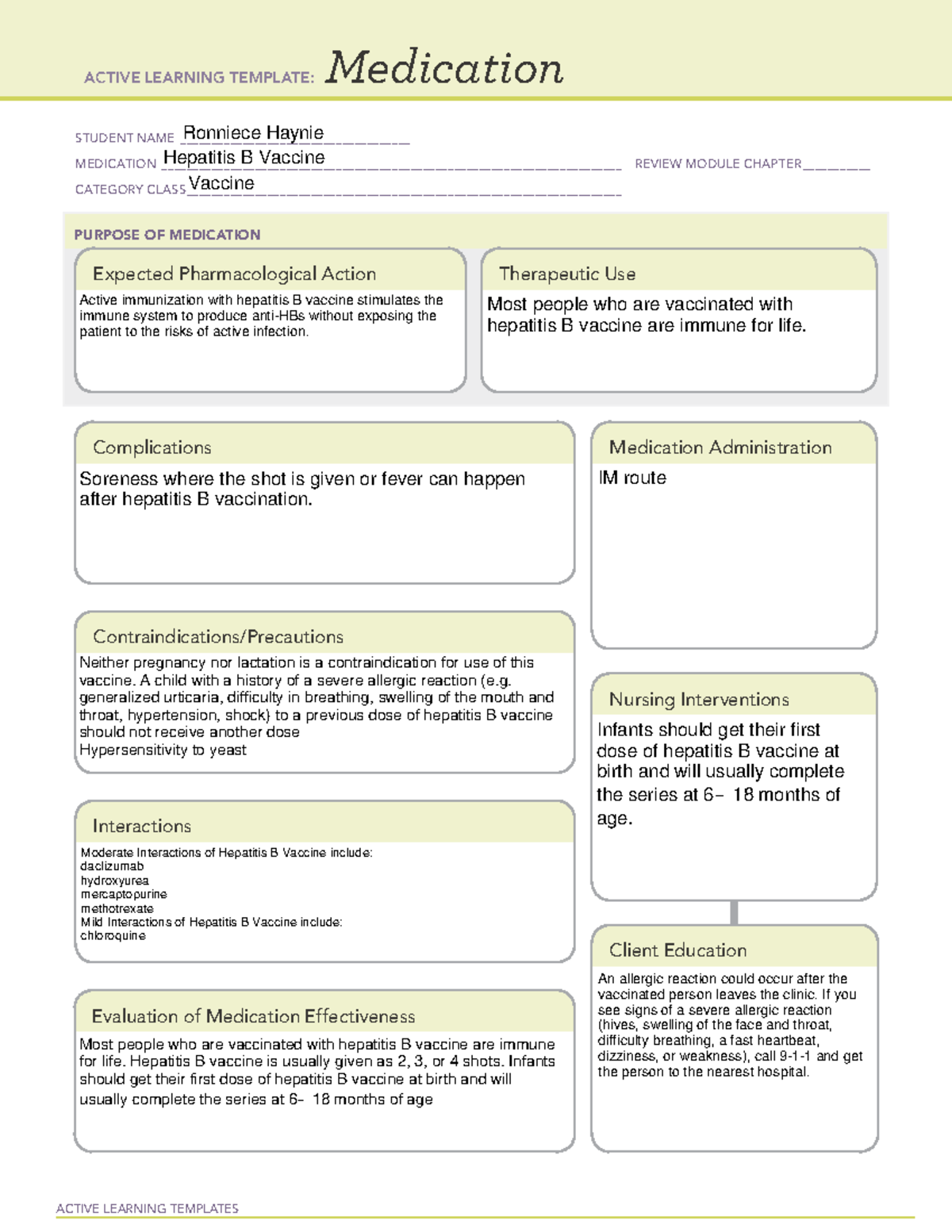 Medication Card Pre Clinical - ACTIVE LEARNING TEMPLATES Medication ...