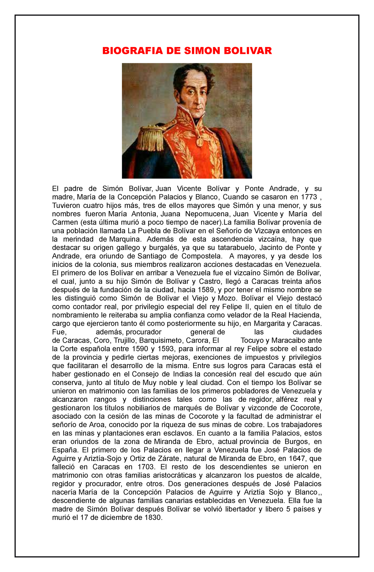 Biografia De Simon Bolivar Biografia De Simon Bolivar El Padre De Simón Bolívar Juan Vicente 9347