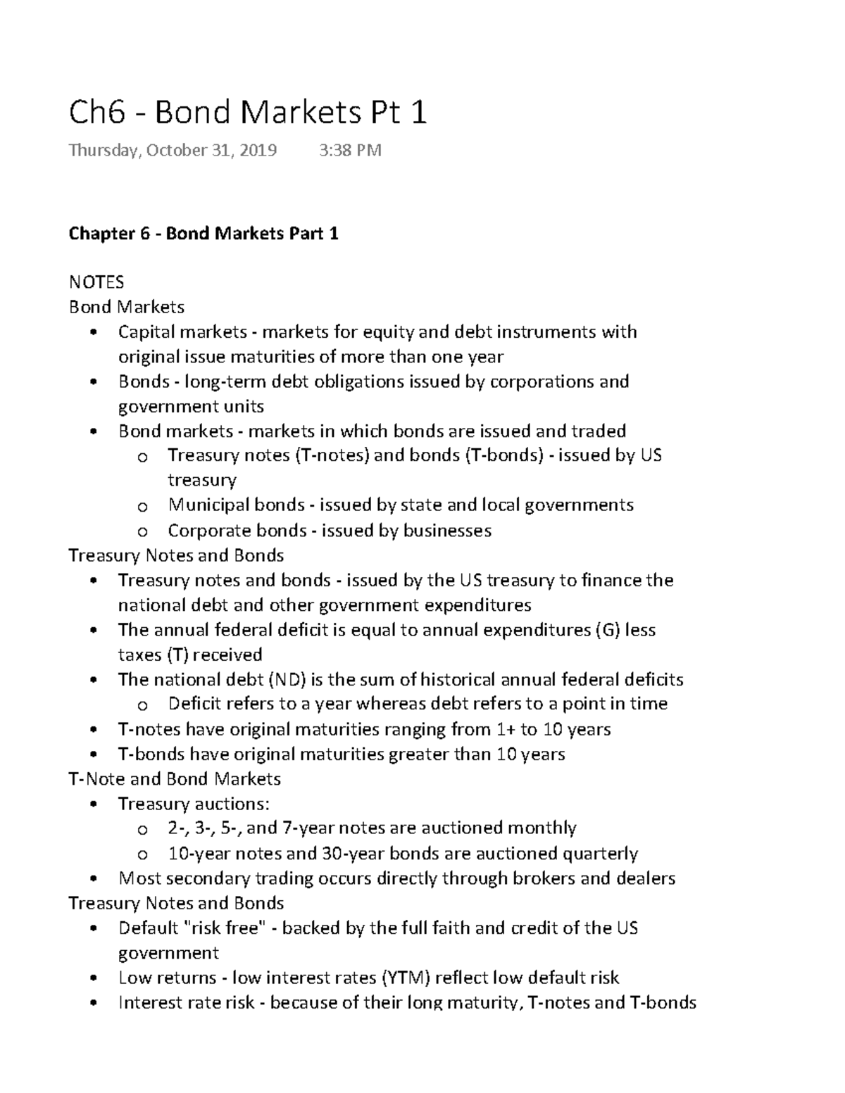 Ch6 - Bond Markets Pt 1 - Lecture notes 6 - Warning: TT: undefined ...